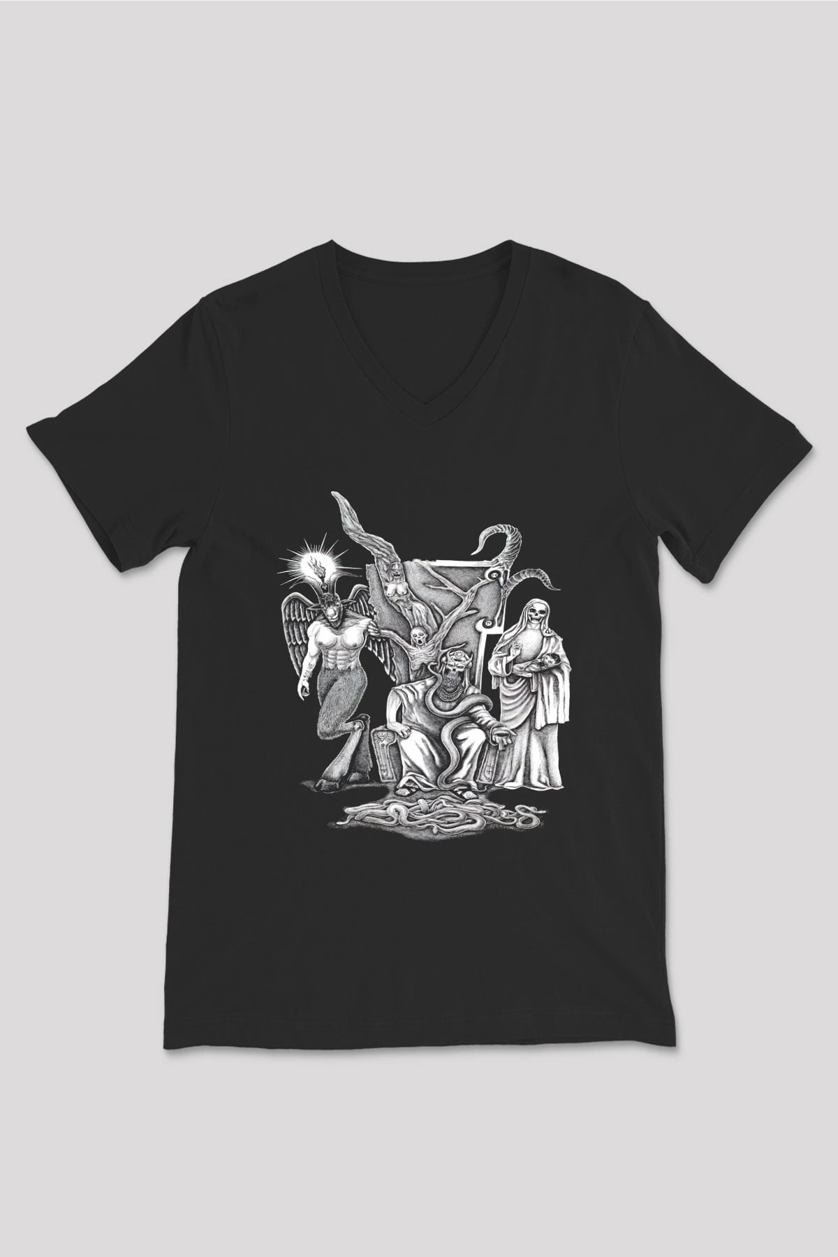 Azarath Baskılı Unisex Siyah V Yaka Tişört - Tshirt