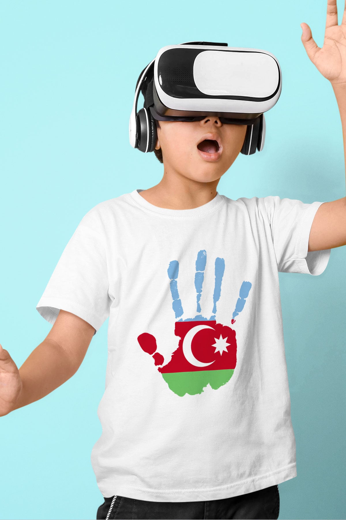 Azerbaycan Baskılı Beyaz Unisex Çocuk Tişört