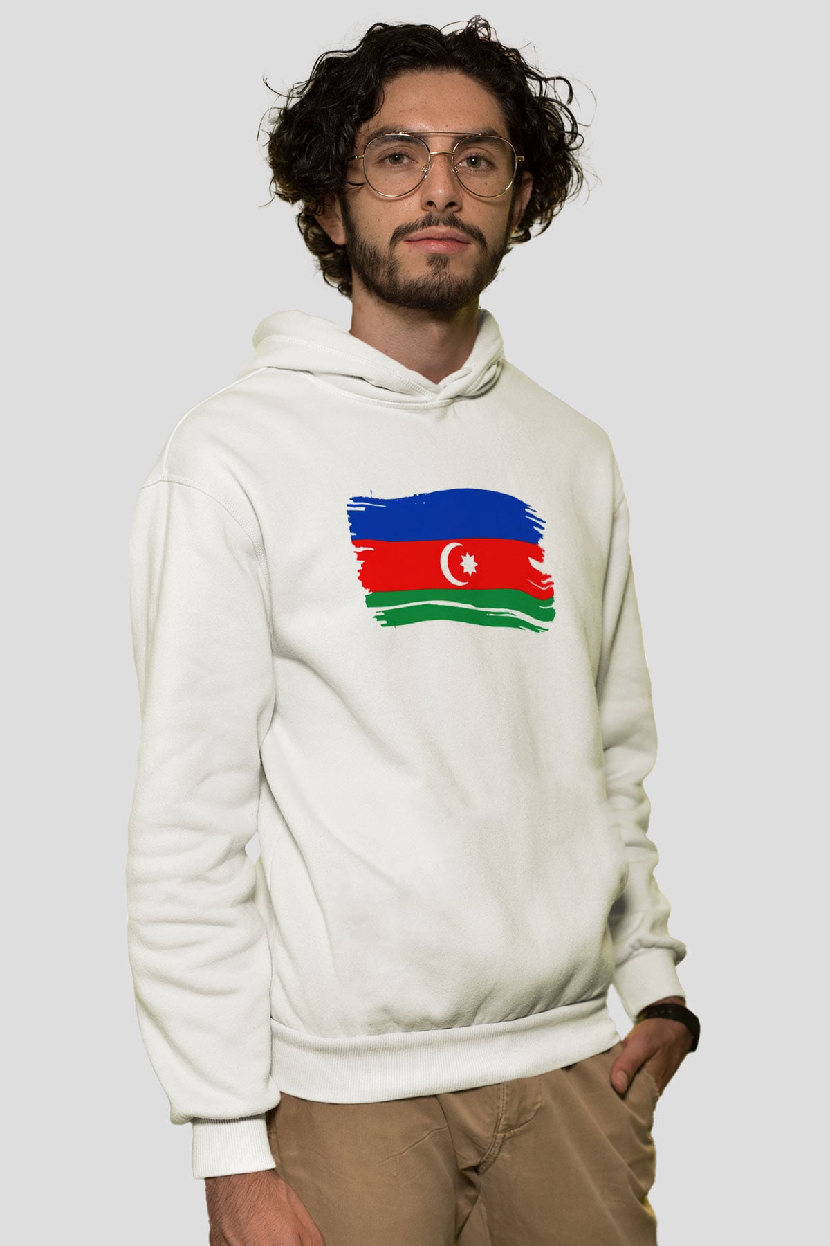 Azerbaycan Beyaz Unisex Kapşonlu Sweatshirt
