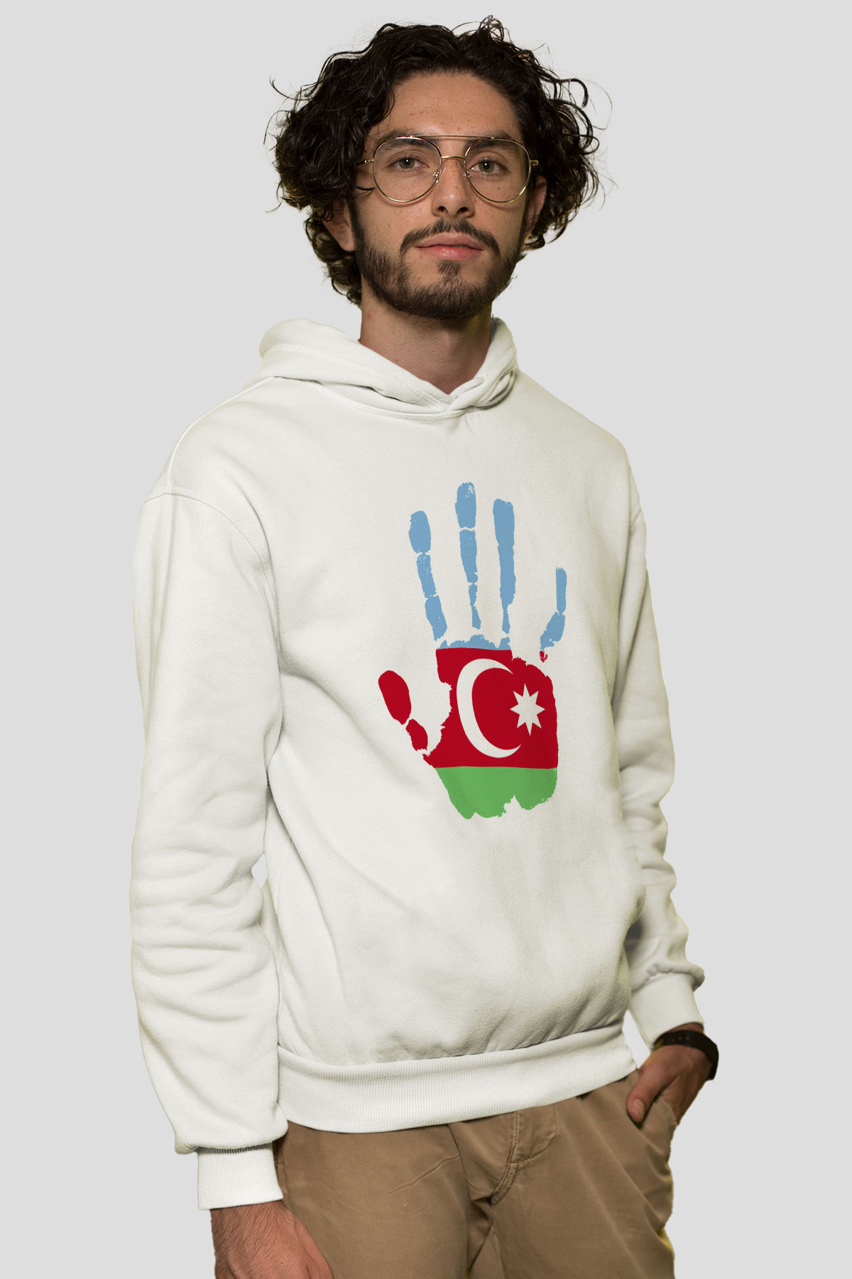 Azerbaycan Beyaz Unisex Kapşonlu Sweatshirt