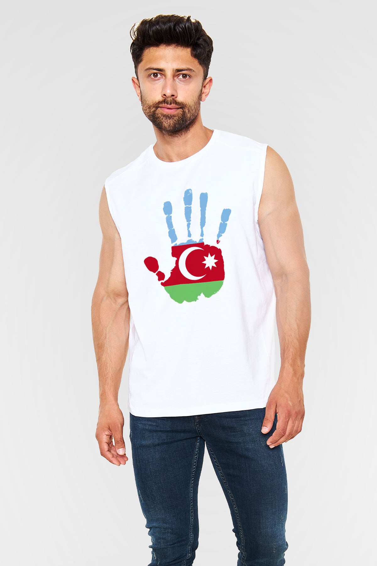 Azerbaycan Beyaz Unisex Kolsuz Tişört