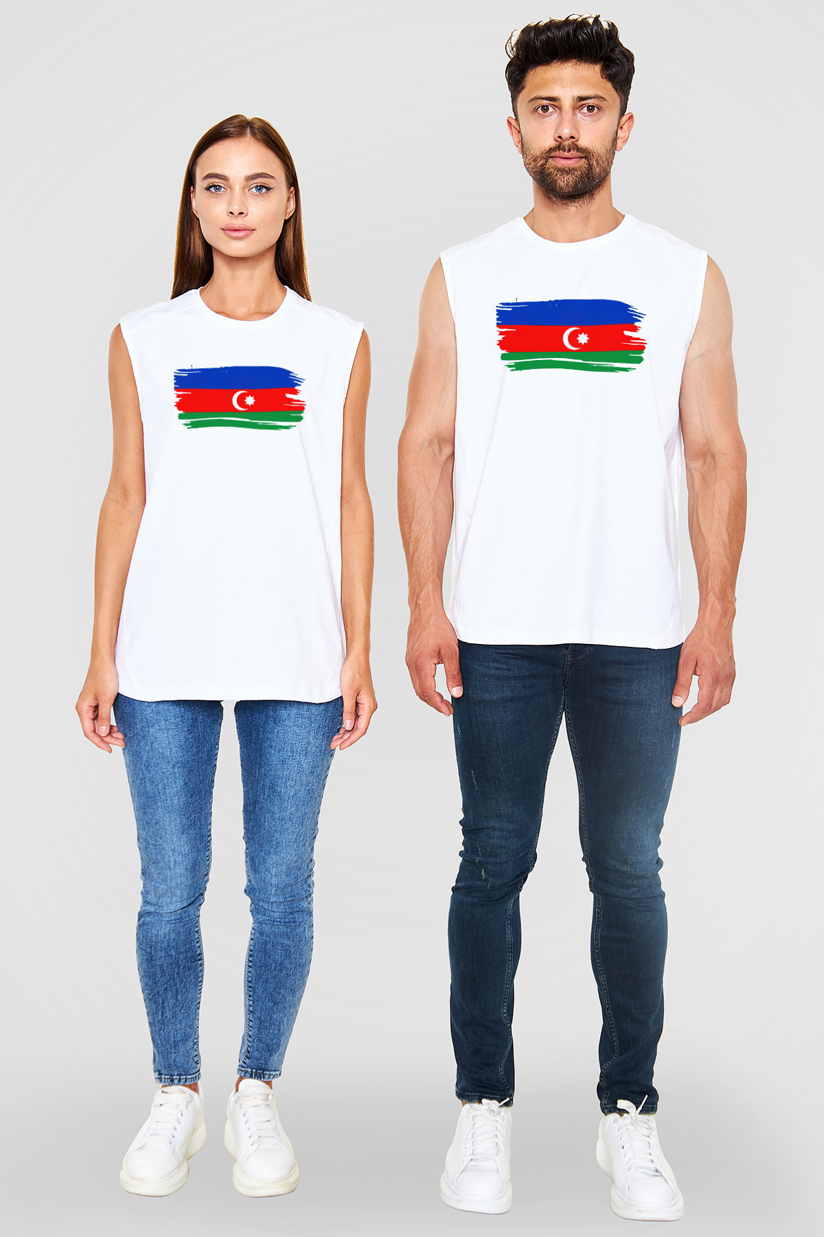 Azerbaycan Beyaz Unisex Kolsuz Tişört