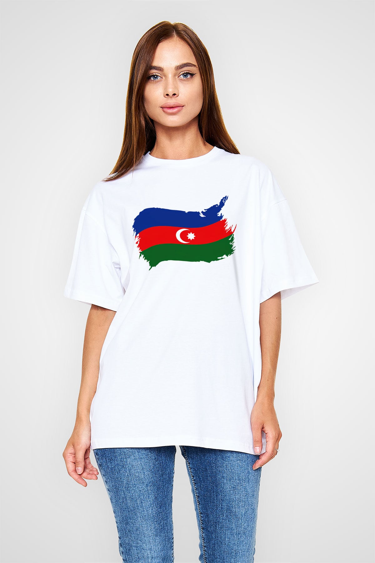 Azerbaycan Beyaz Unisex Oversize Tişört T-Shirt
