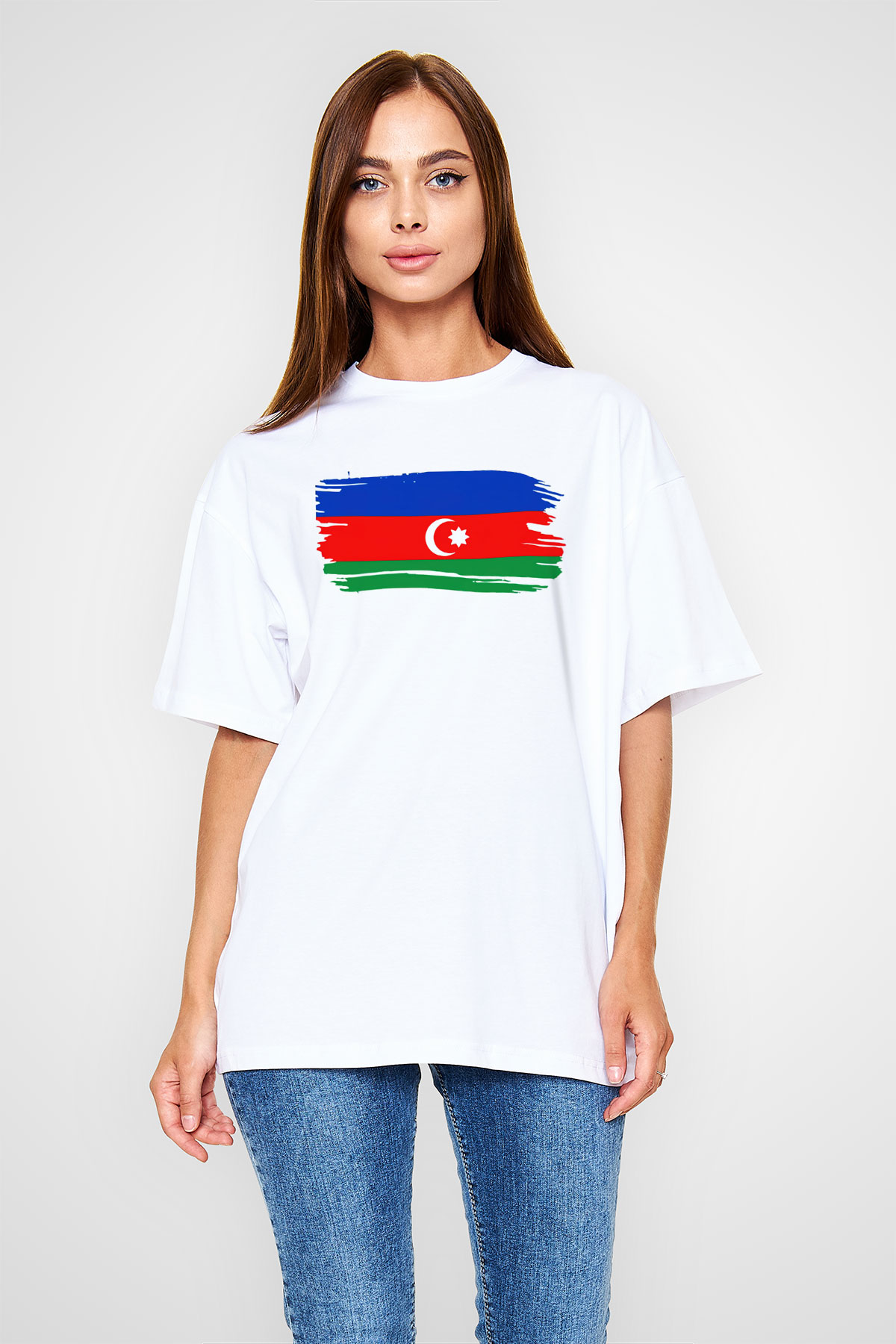 Azerbaycan Beyaz Unisex Oversize Tişört T-Shirt