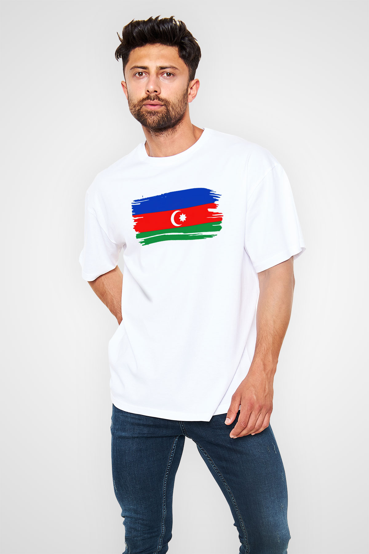 Azerbaycan Beyaz Unisex Oversize Tişört T-Shirt