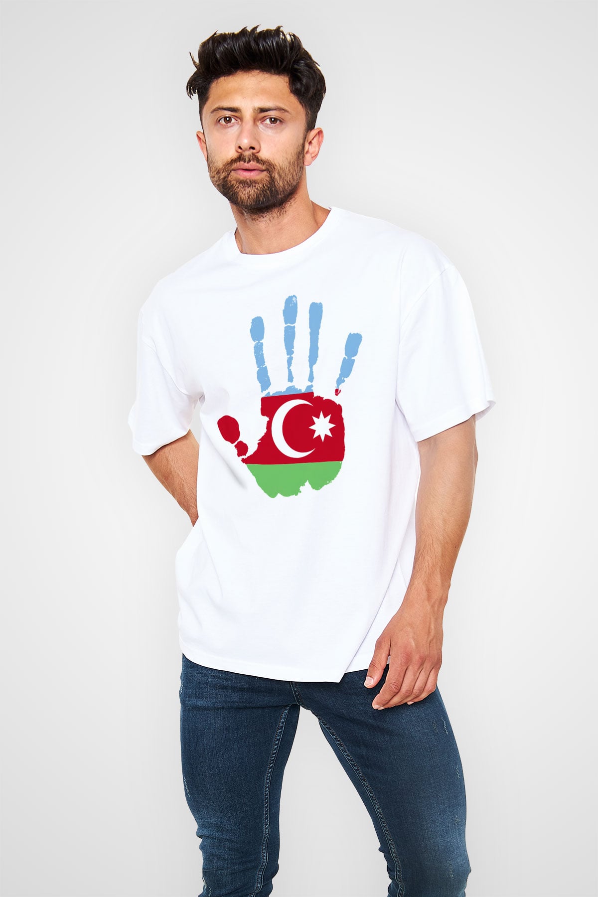 Azerbaycan Beyaz Unisex Oversize Tişört T-Shirt