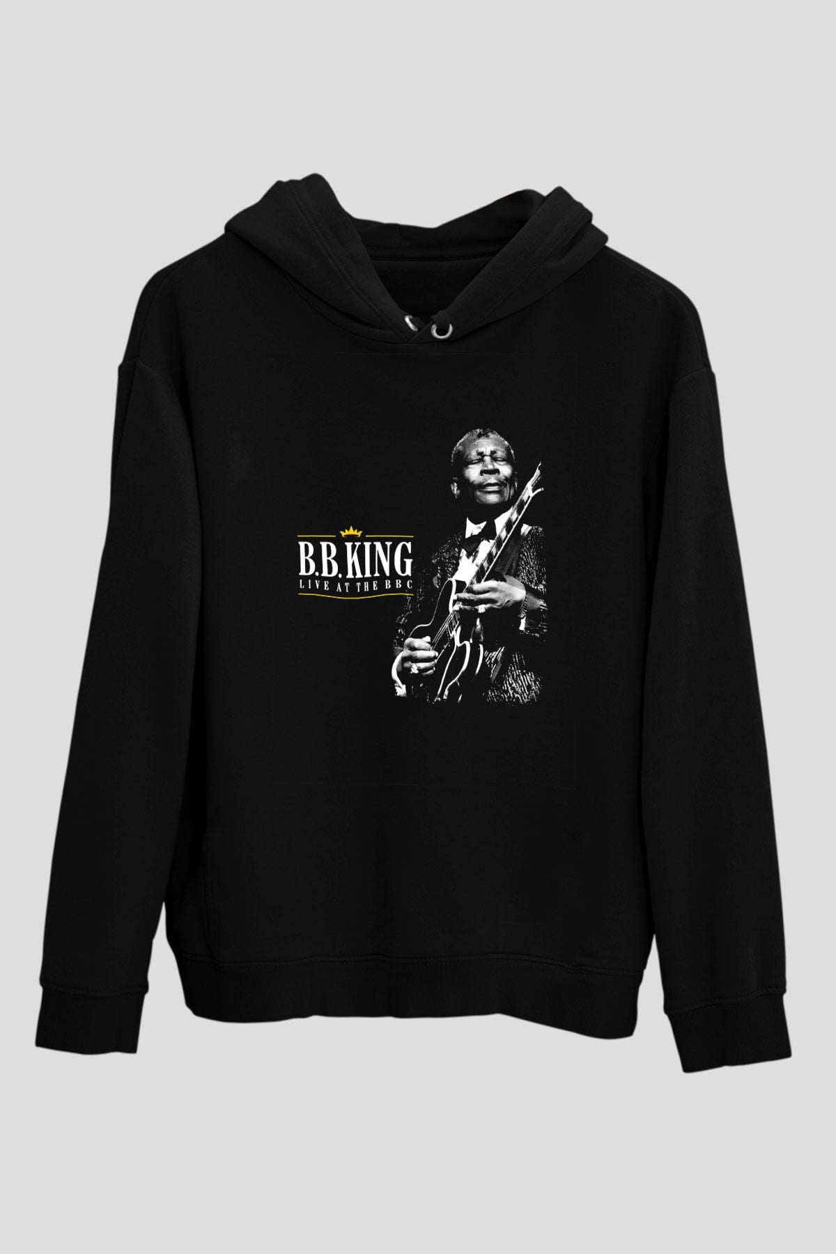 B.B. King Baskılı Unisex Siyah Hoodie