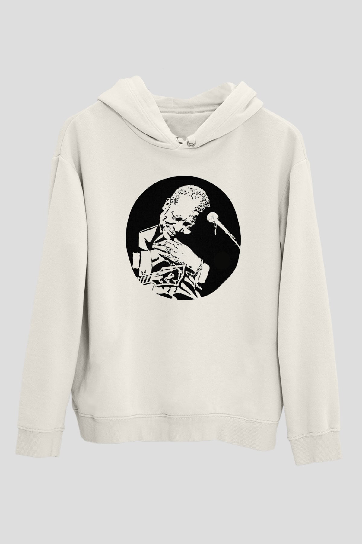 B.B. King Beyaz Unisex Kapşonlu Sweatshirt