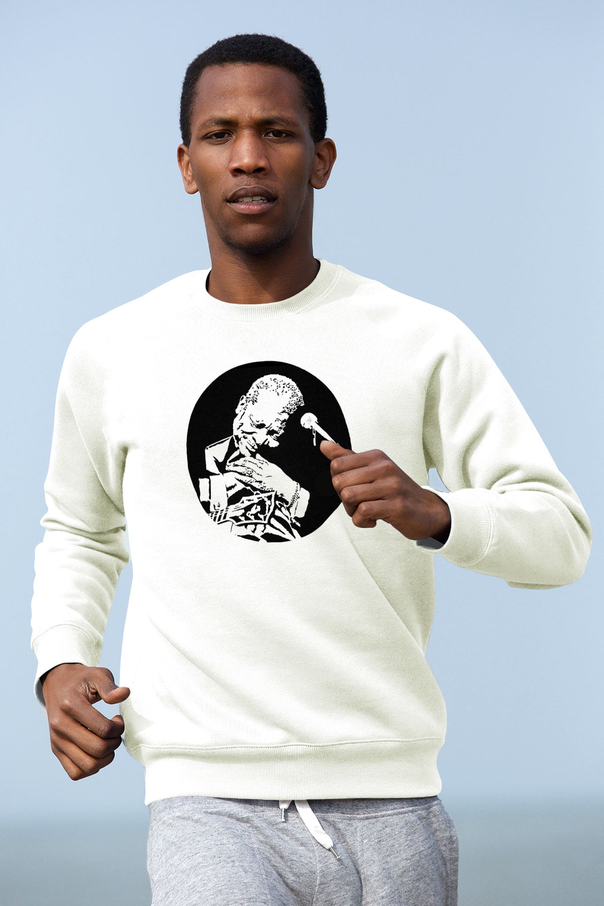 B.B. King Beyaz Unisex Sweatshirt