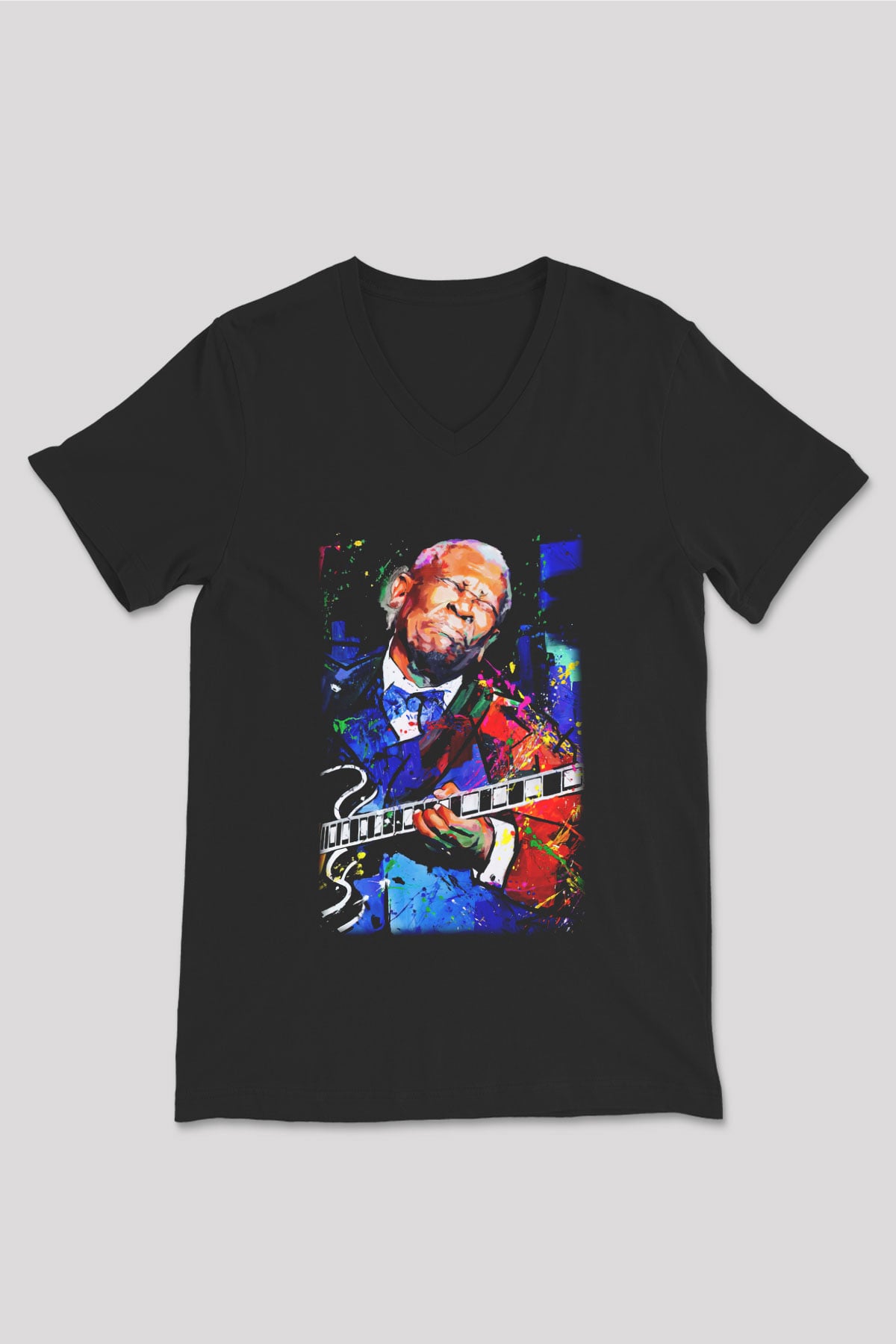 B.B. King Siyah Unisex V Yaka Tişört T-Shirt