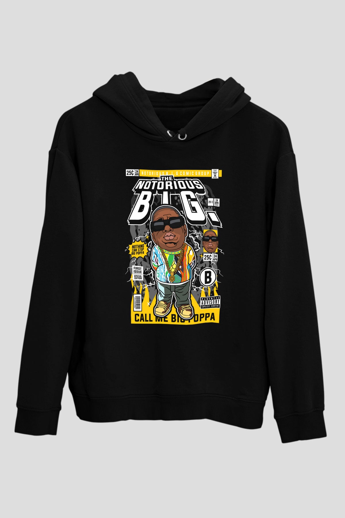 B.I.G Baskılı Unisex Siyah Hoodie