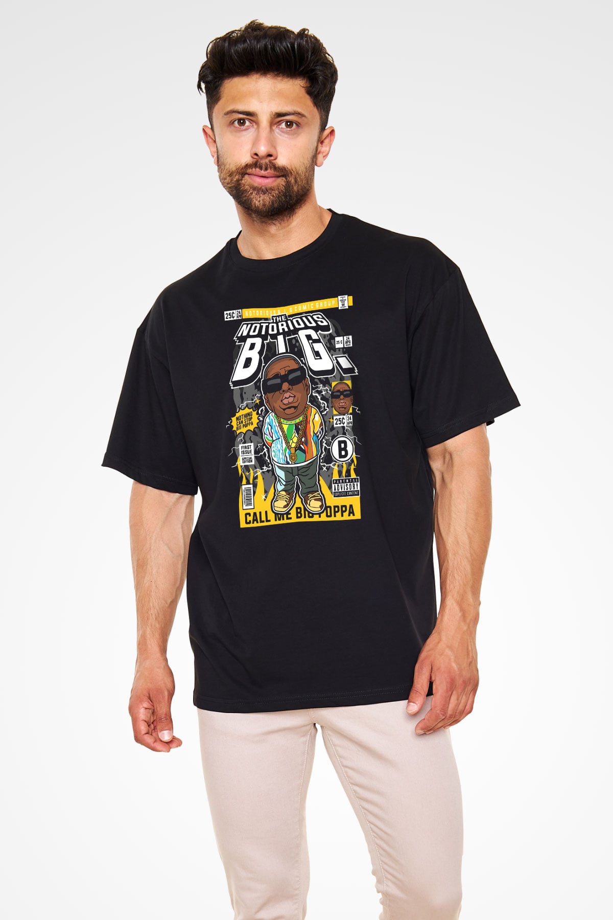 B.I.G Baskılı Unisex Siyah Oversize Tişört