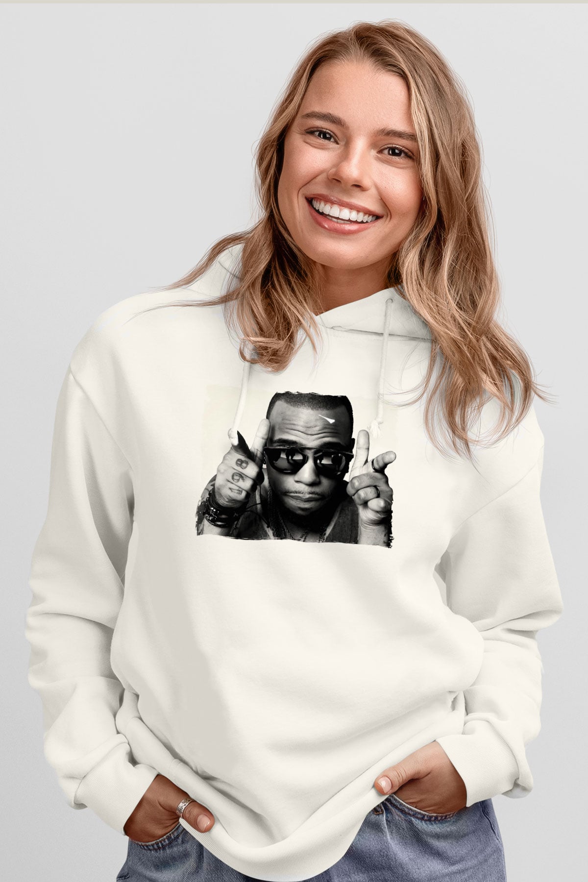B.o.B Beyaz Unisex Kapüşonlu Sweatshirt