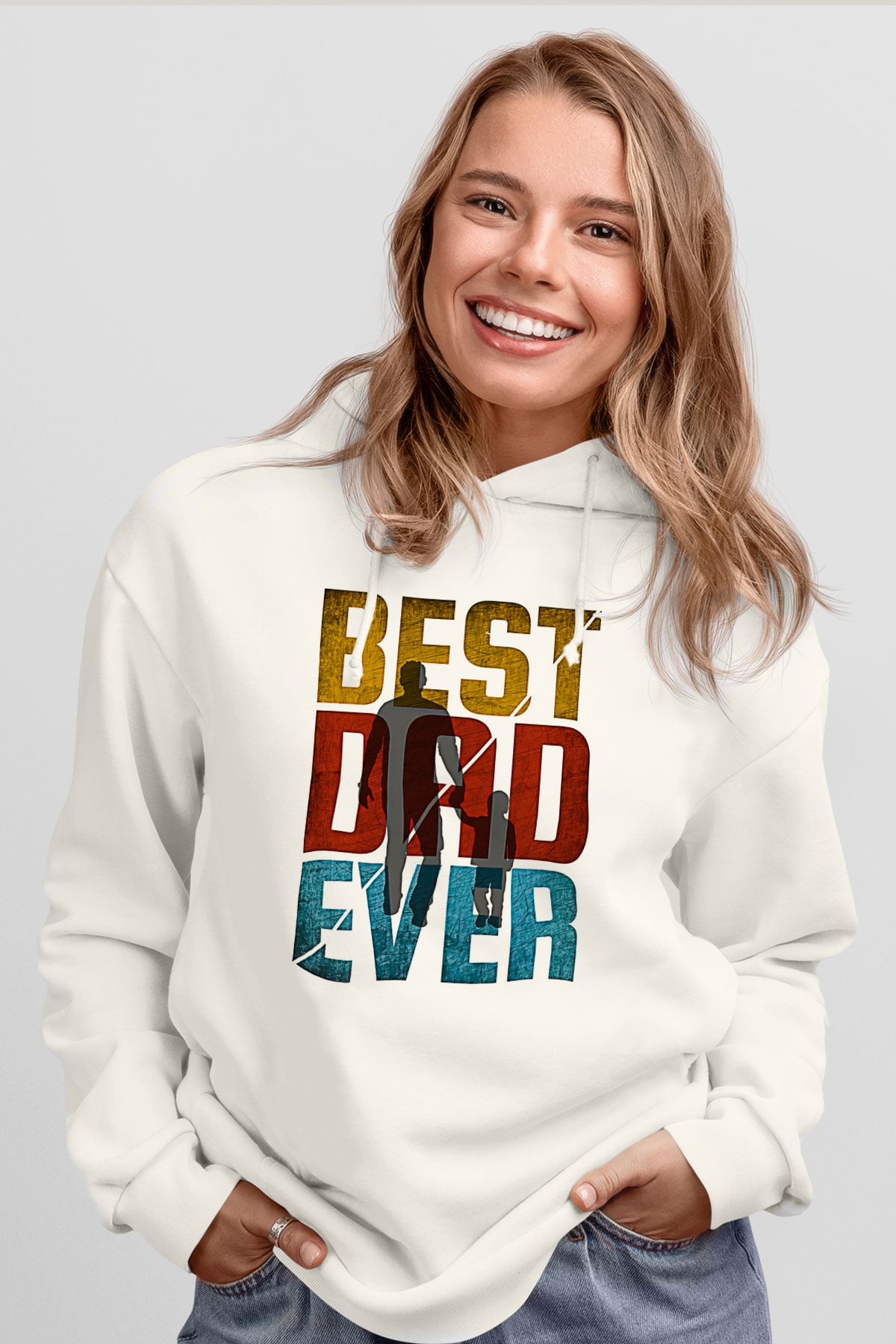 Babalar Günü Baskılı Beyaz Unisex Hoodie