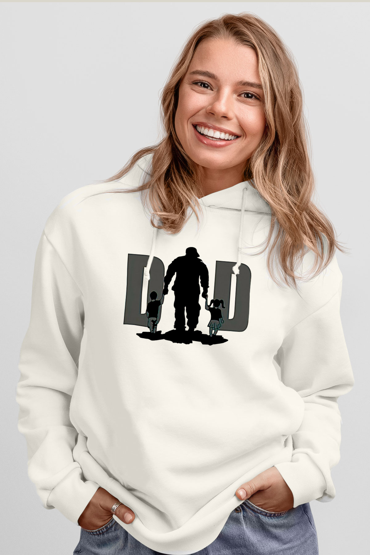 Babalar Günü Baskılı Beyaz Unisex Hoodie