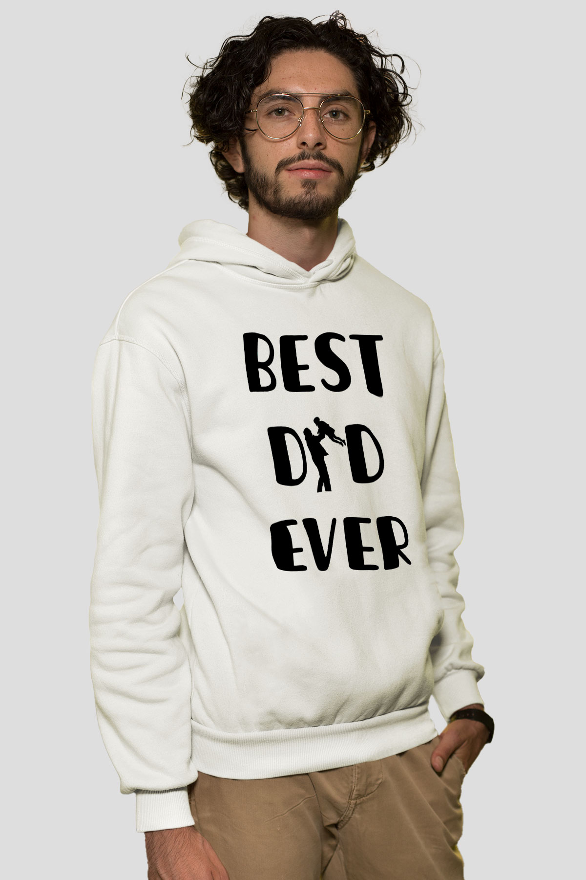 Babalar Günü Baskılı Beyaz Unisex Hoodie