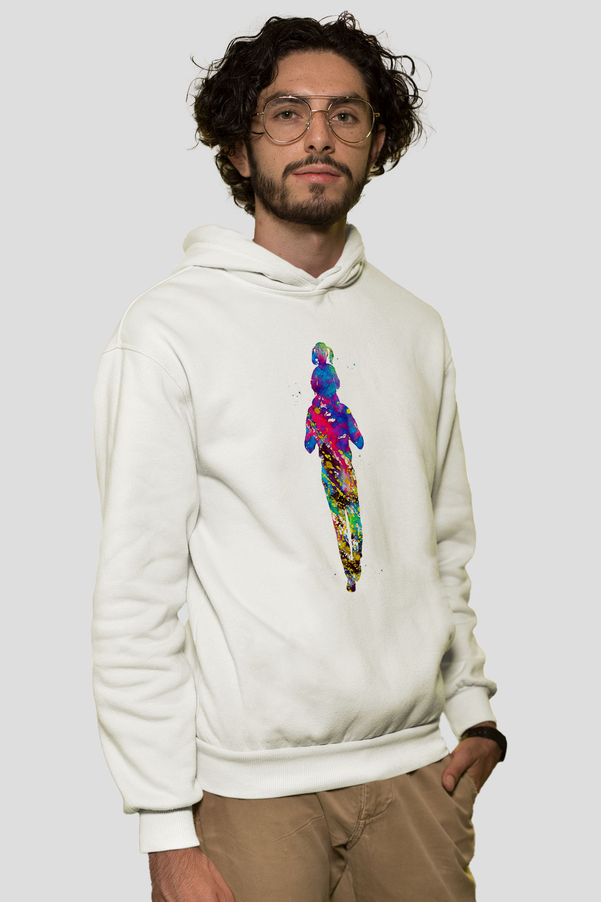 Babalar Günü Baskılı Beyaz Unisex Hoodie