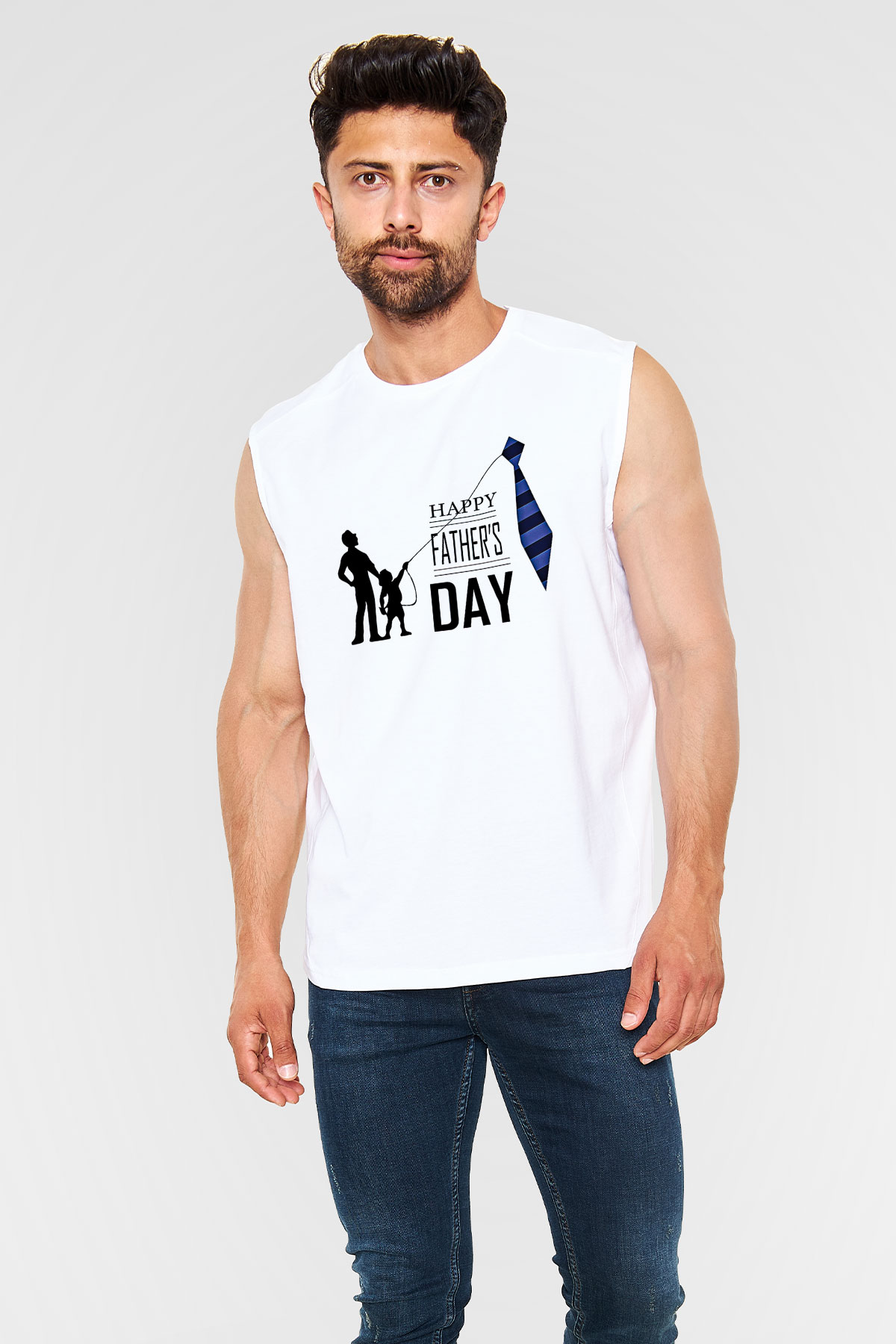 Babalar Günü Baskılı Beyaz Unisex Kolsuz Tişört - Tshirt