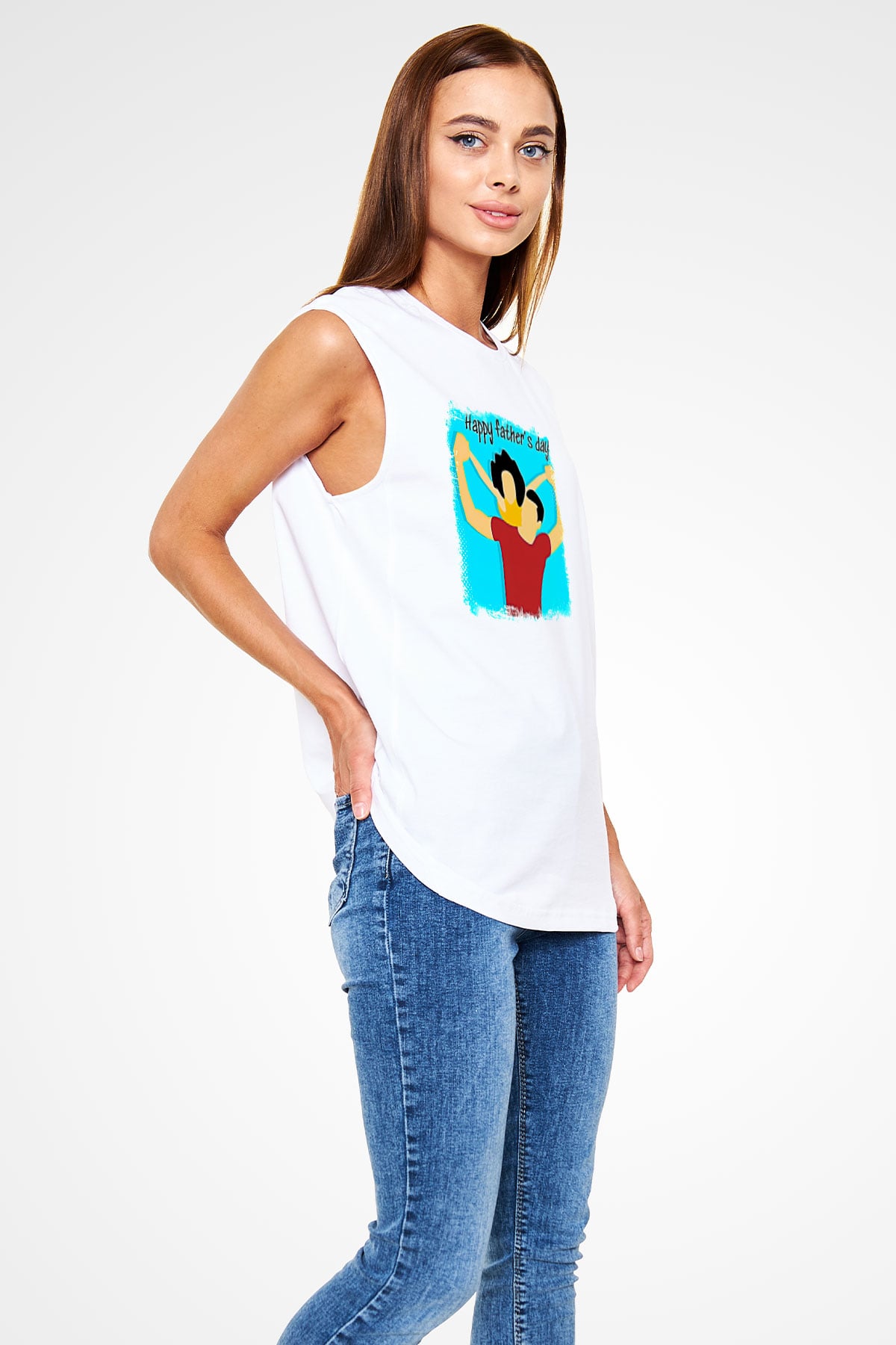 Babalar Günü Baskılı Beyaz Unisex Kolsuz Tişört - Tshirt