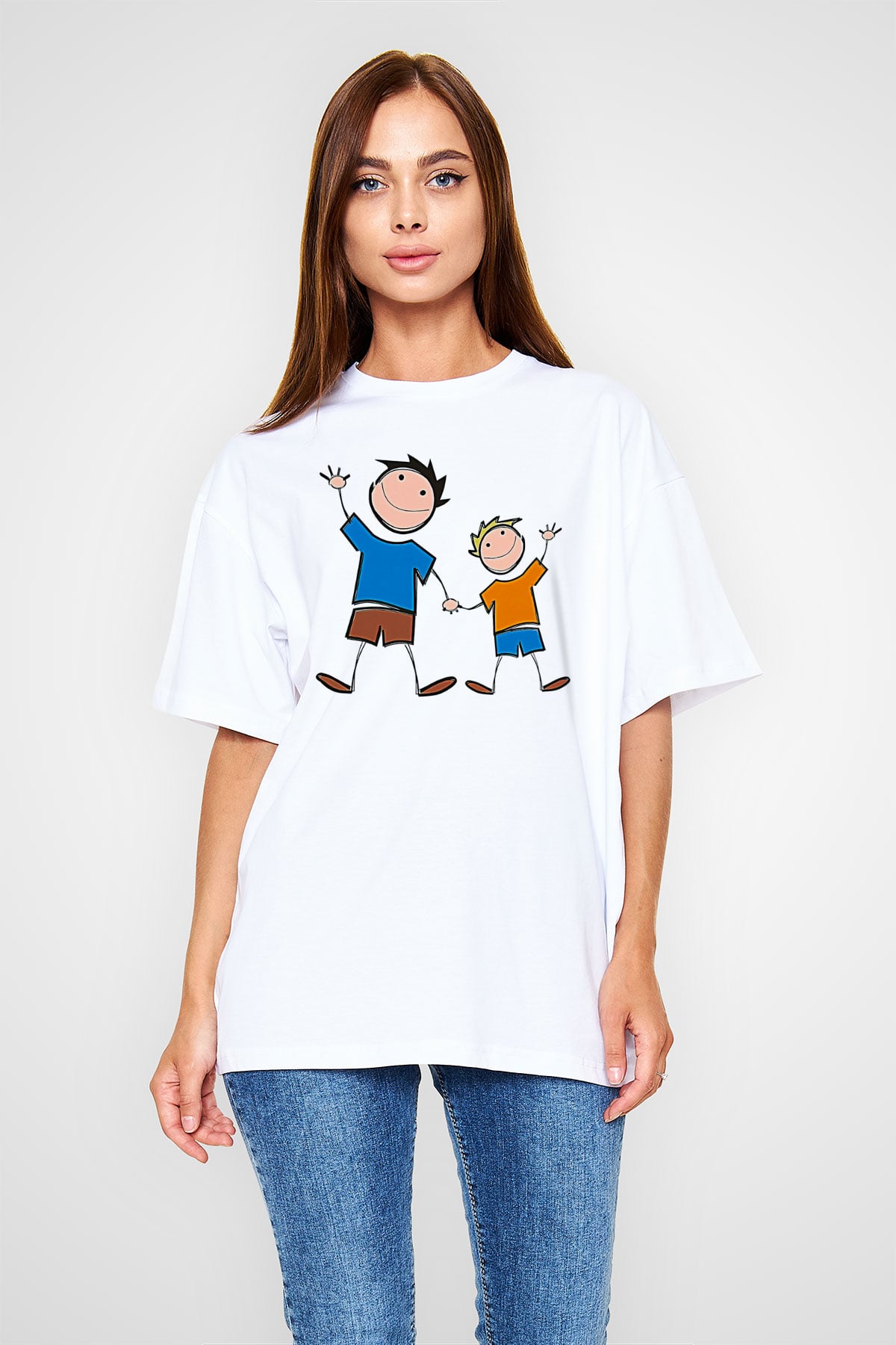 Babalar Günü Baskılı Beyaz Unisex Oversize Tişört - Tshirt