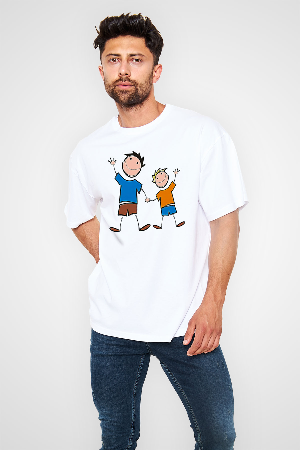 Babalar Günü Baskılı Beyaz Unisex Oversize Tişört - Tshirt