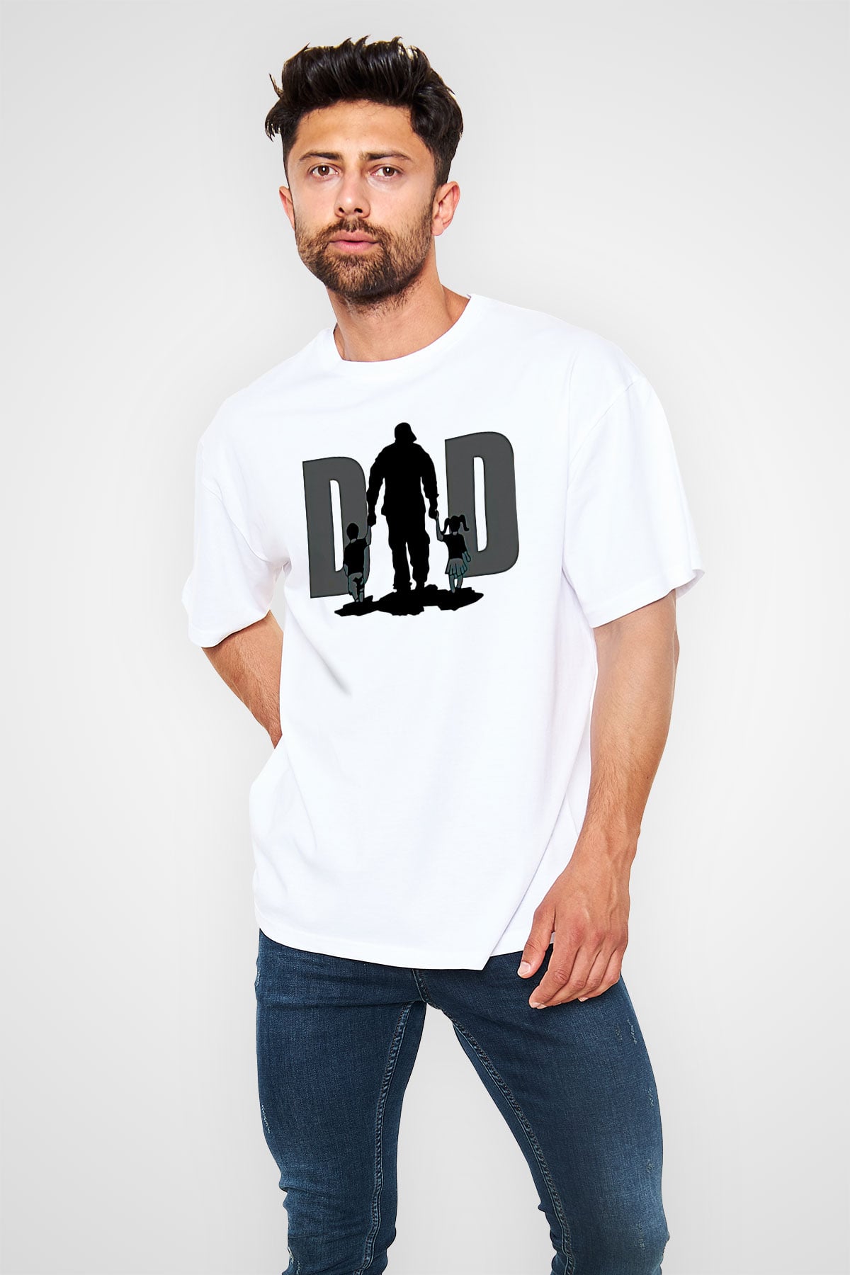 Babalar Günü Baskılı Beyaz Unisex Oversize Tişört - Tshirt