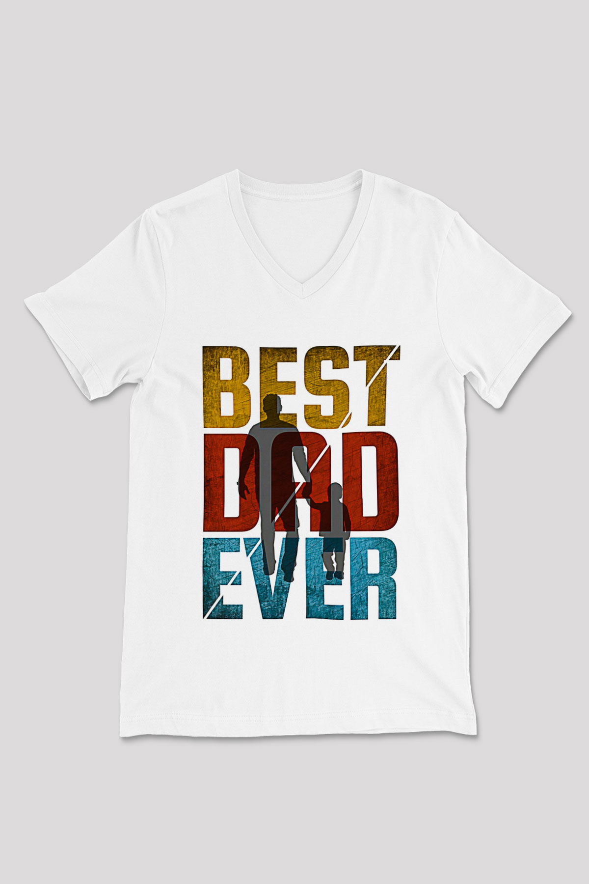Babalar Günü Baskılı Beyaz Unisex V Yaka Tişört - Tshirt