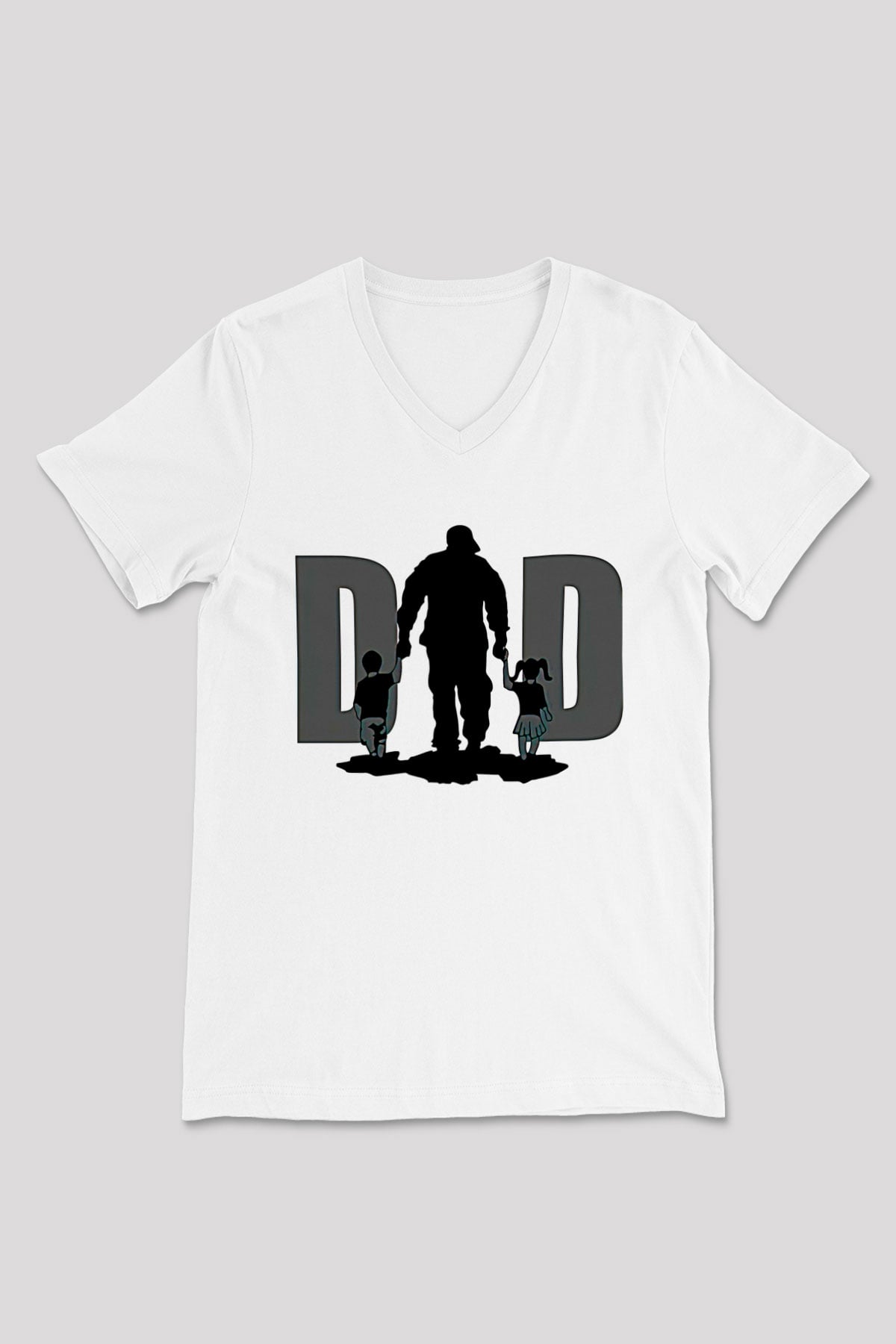 Babalar Günü Baskılı Beyaz Unisex V Yaka Tişört - Tshirt