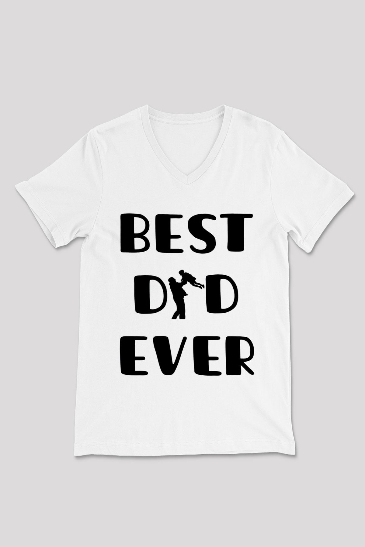 Babalar Günü Baskılı Beyaz Unisex V Yaka Tişört - Tshirt