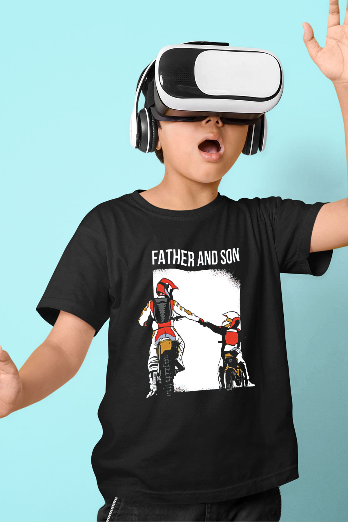 Babalar Günü Baskılı Unisex Siyah Çocuk Tişört - Tshirt