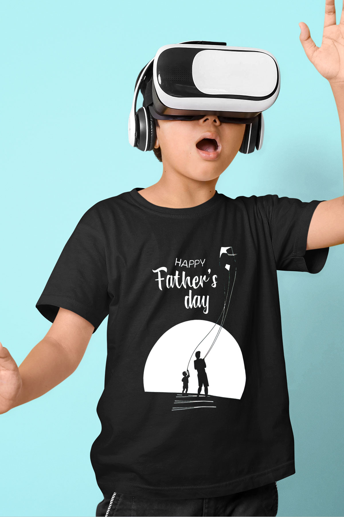 Babalar Günü Baskılı Unisex Siyah Çocuk Tişört - Tshirt