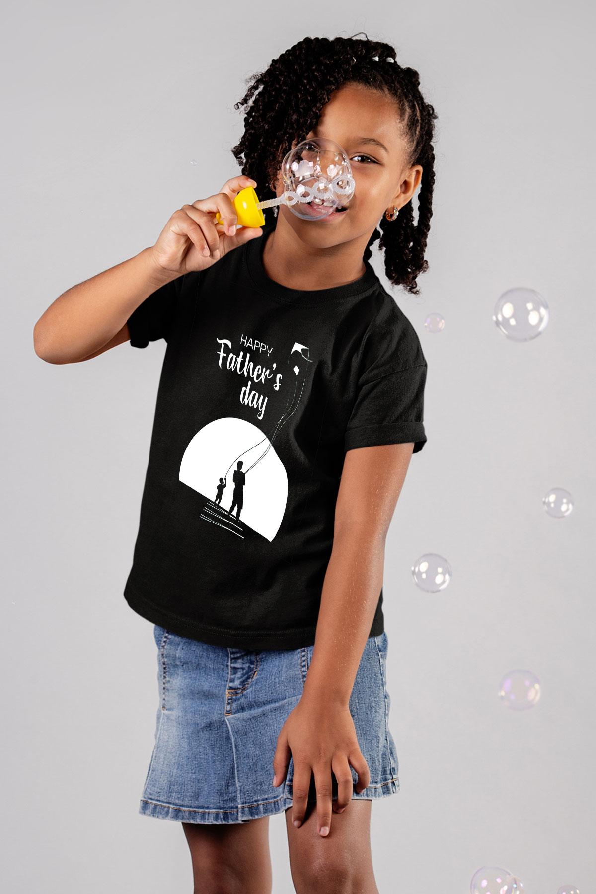 Babalar Günü Baskılı Unisex Siyah Çocuk Tişört - Tshirt