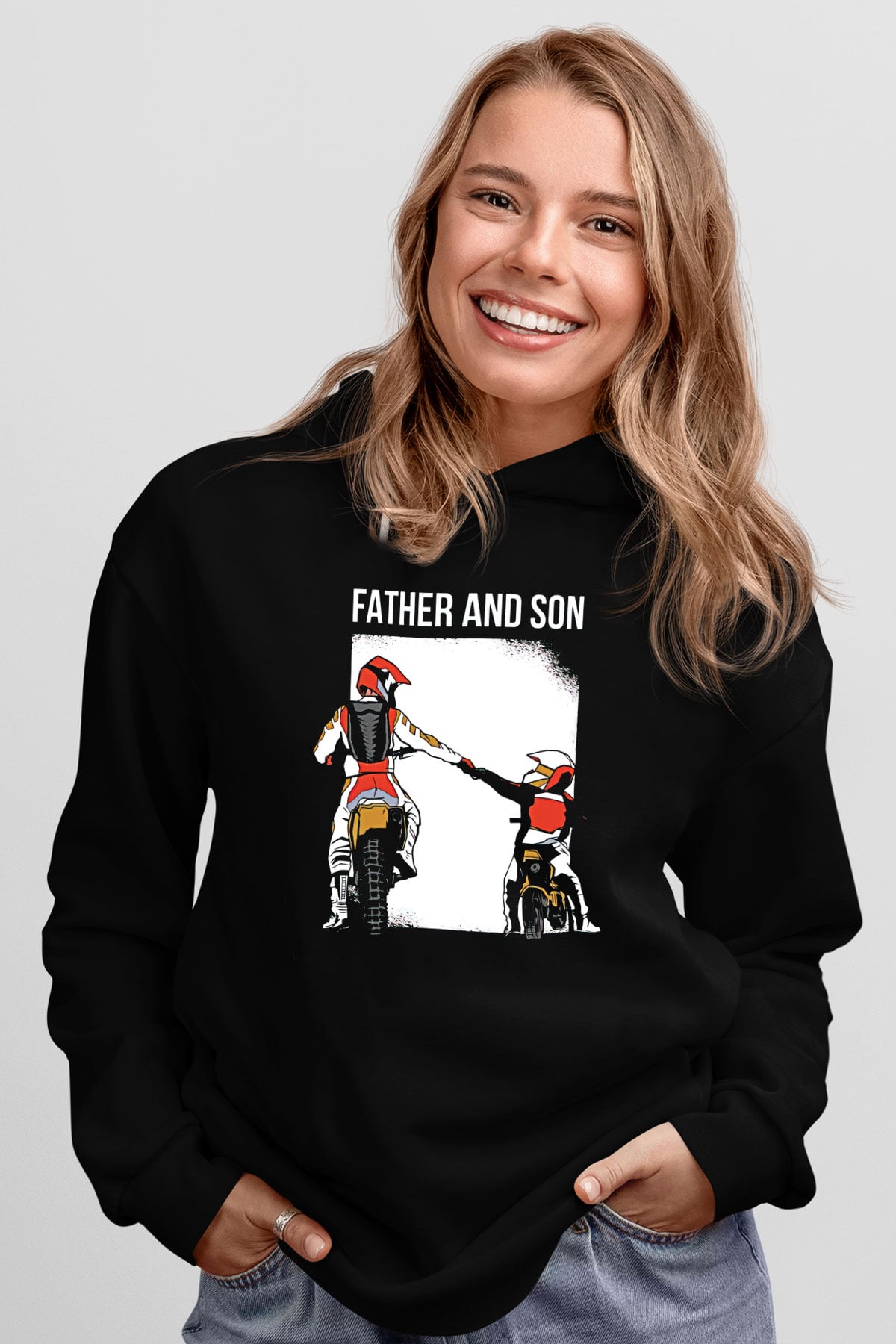 Babalar Günü Baskılı Unisex Siyah Hoodie