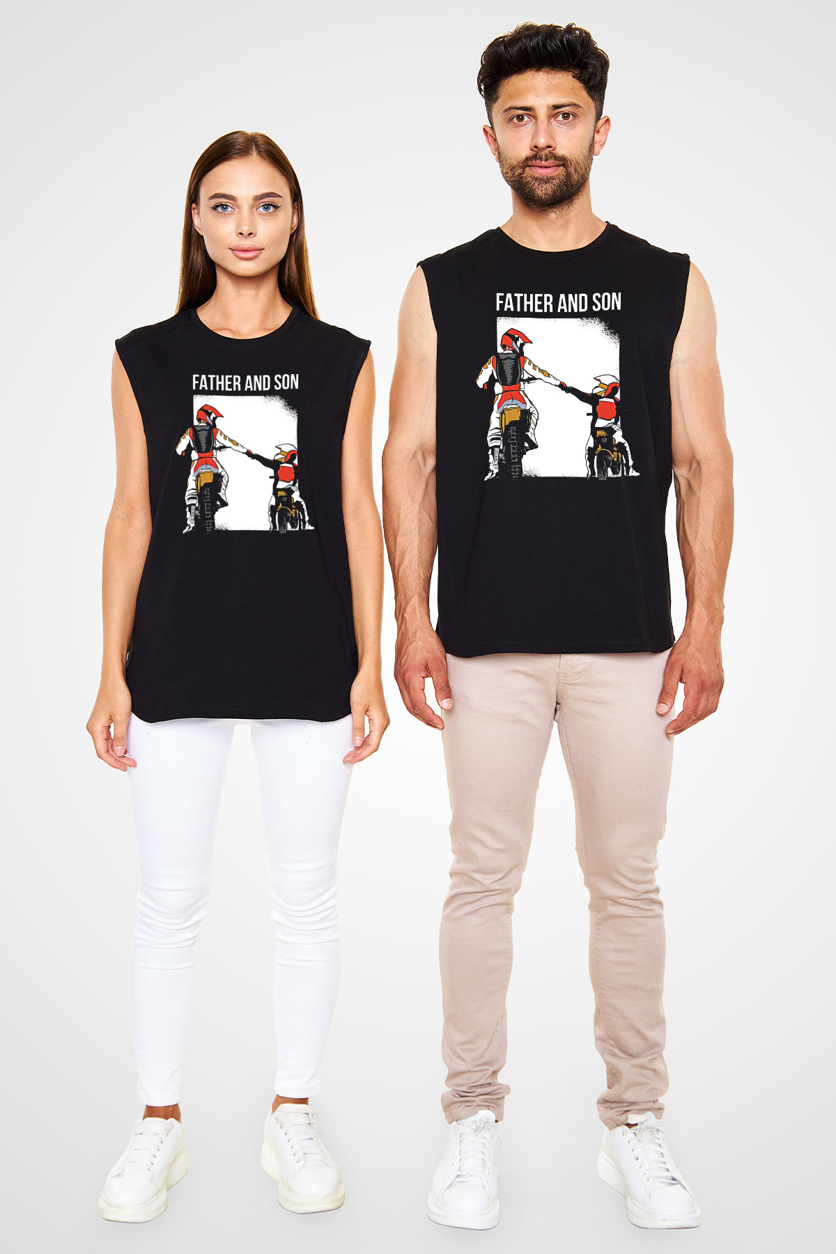 Babalar Günü Baskılı Unisex Siyah Kolsuz Tişört - Tshirt