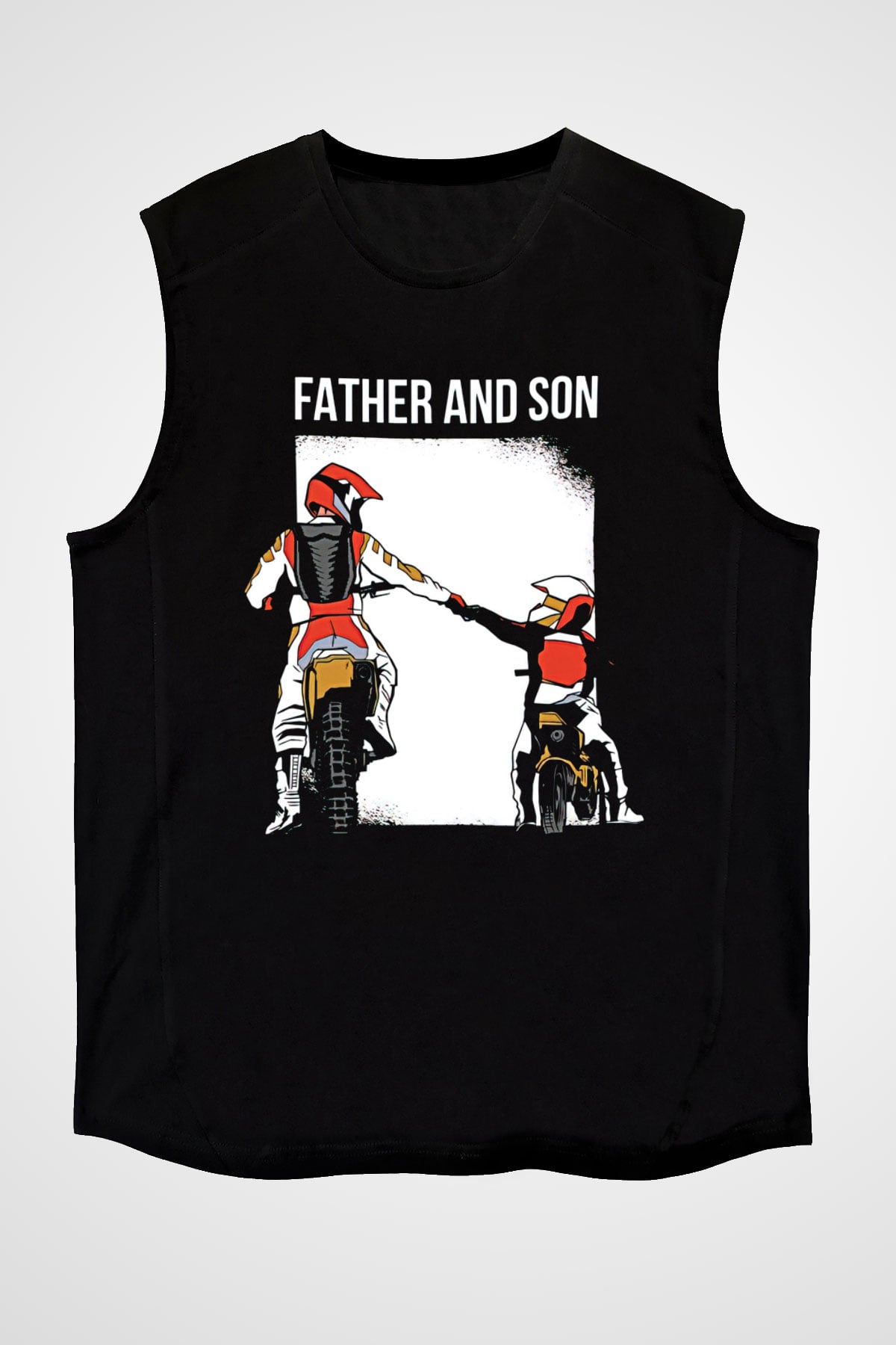 Babalar Günü Baskılı Unisex Siyah Kolsuz Tişört - Tshirt