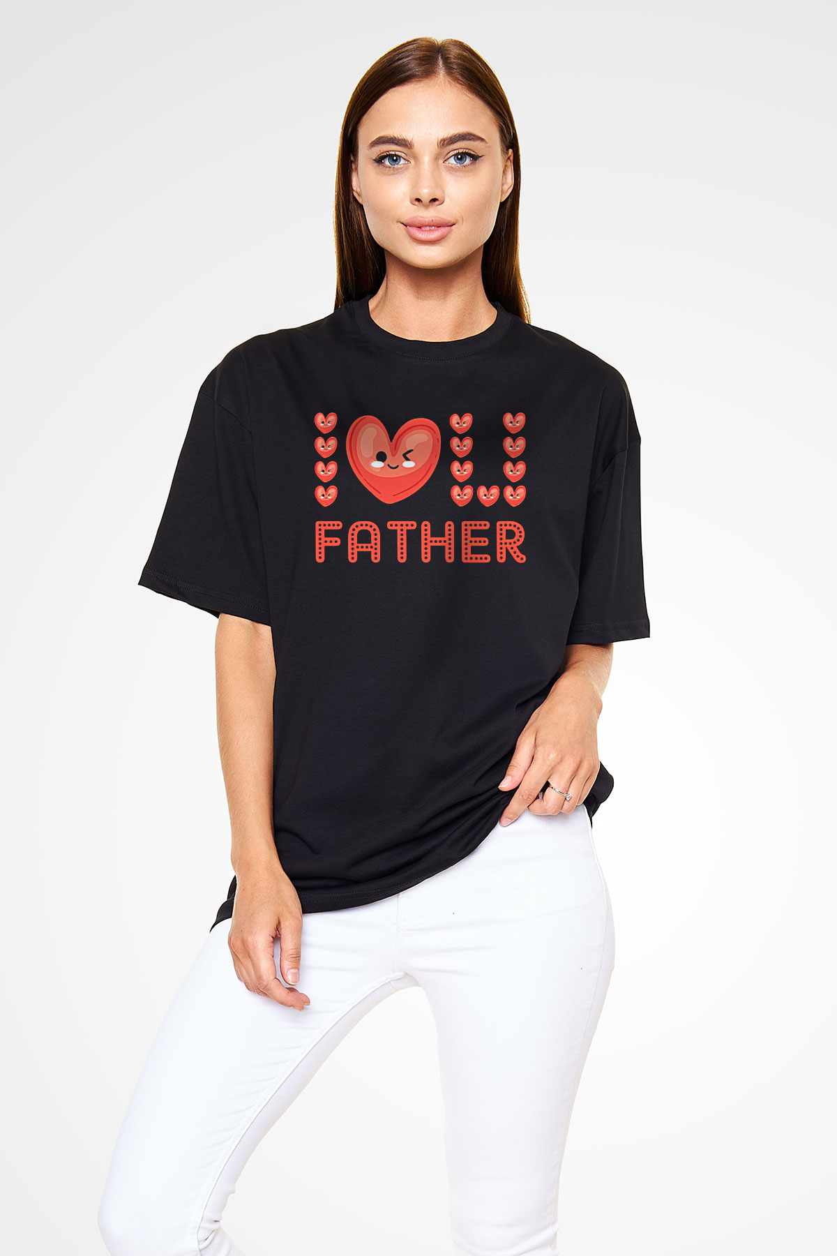 Babalar Günü Baskılı Unisex Siyah Oversize Tişört - Tshirt