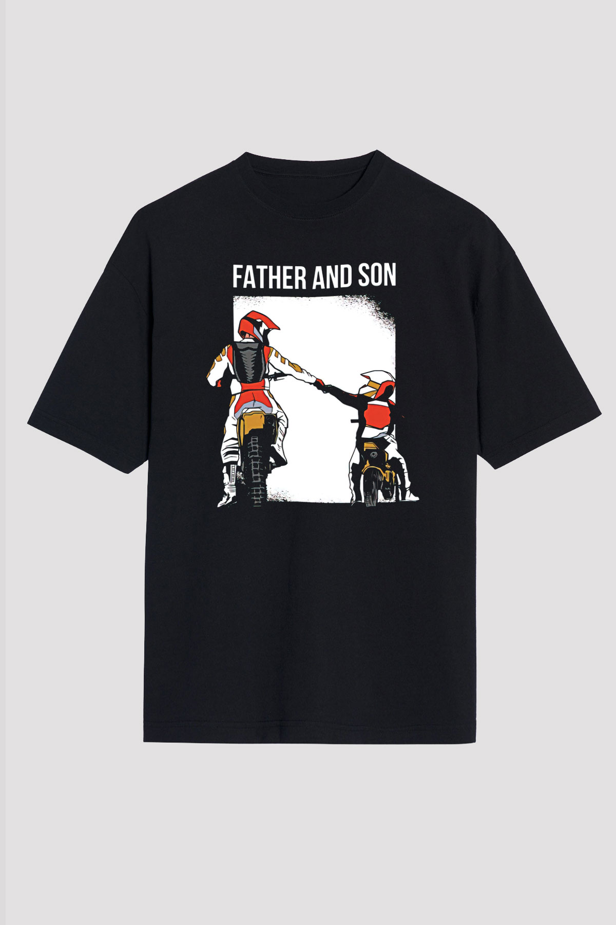 Babalar Günü Baskılı Unisex Siyah Oversize Tişört - Tshirt