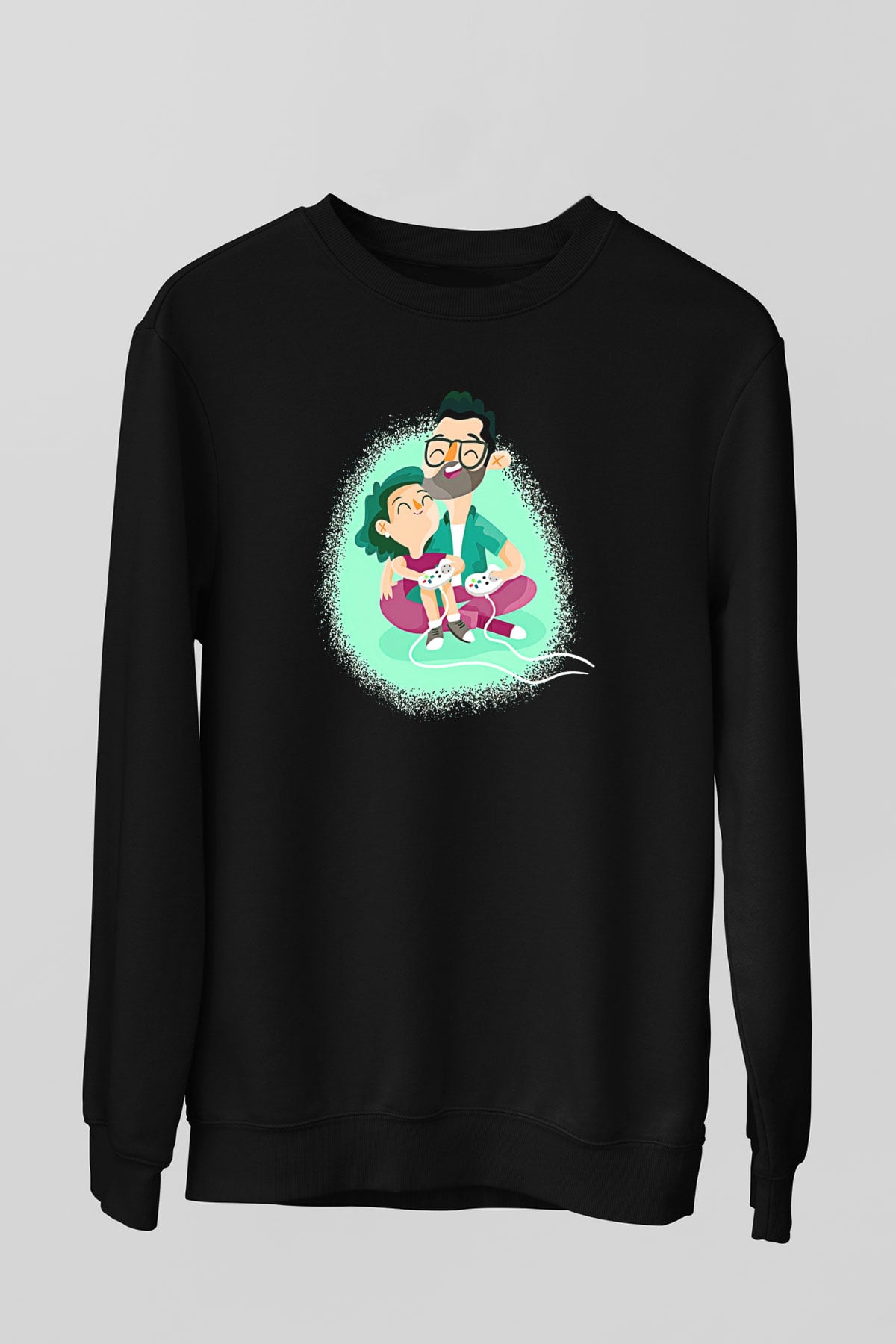 Babalar Günü Baskılı Unisex Siyah Sweatshirt