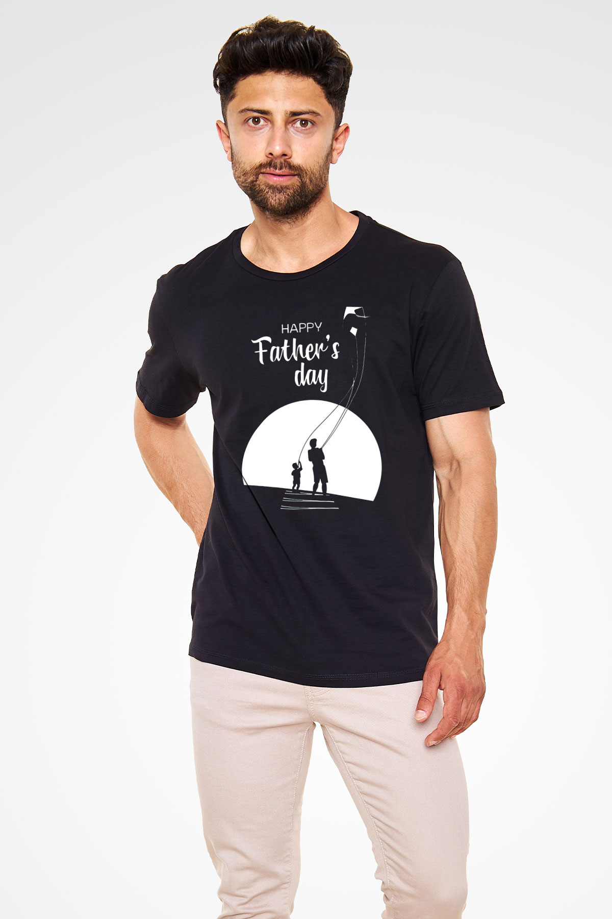 Babalar Günü Baskılı Unisex Siyah Tişört - Tshirt
