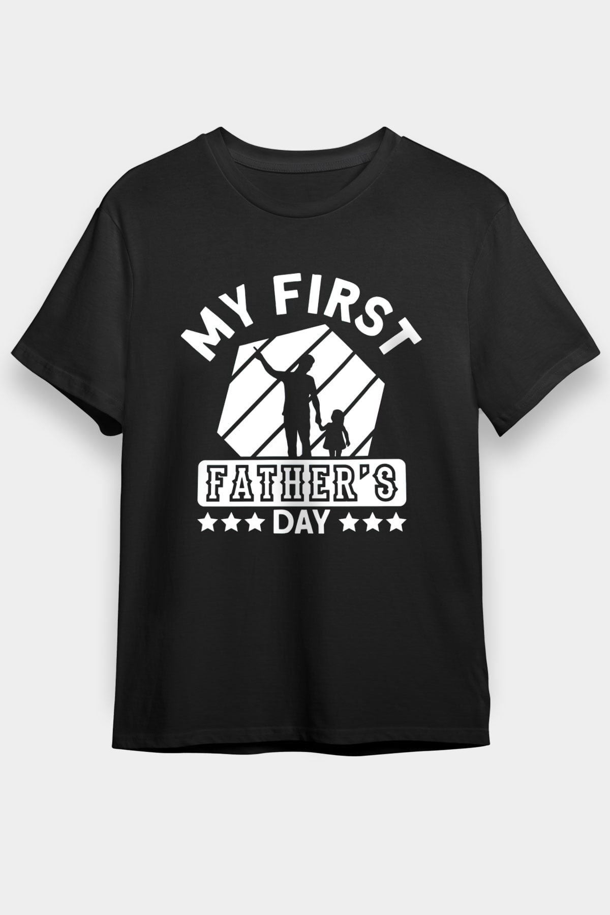Babalar Günü Baskılı Unisex Siyah Tişört - Tshirt