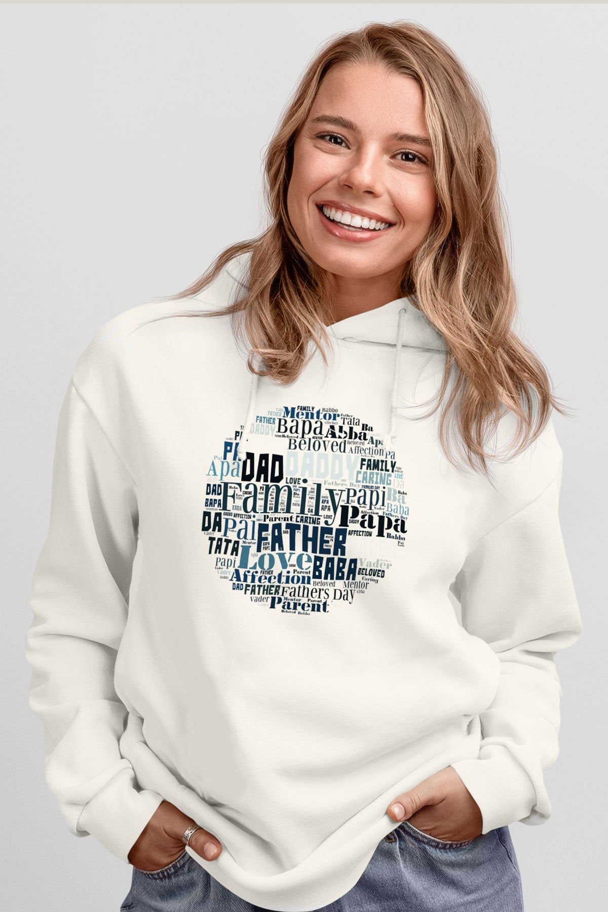 Babalar Günü Beyaz Unisex Kapşonlu Sweatshirt
