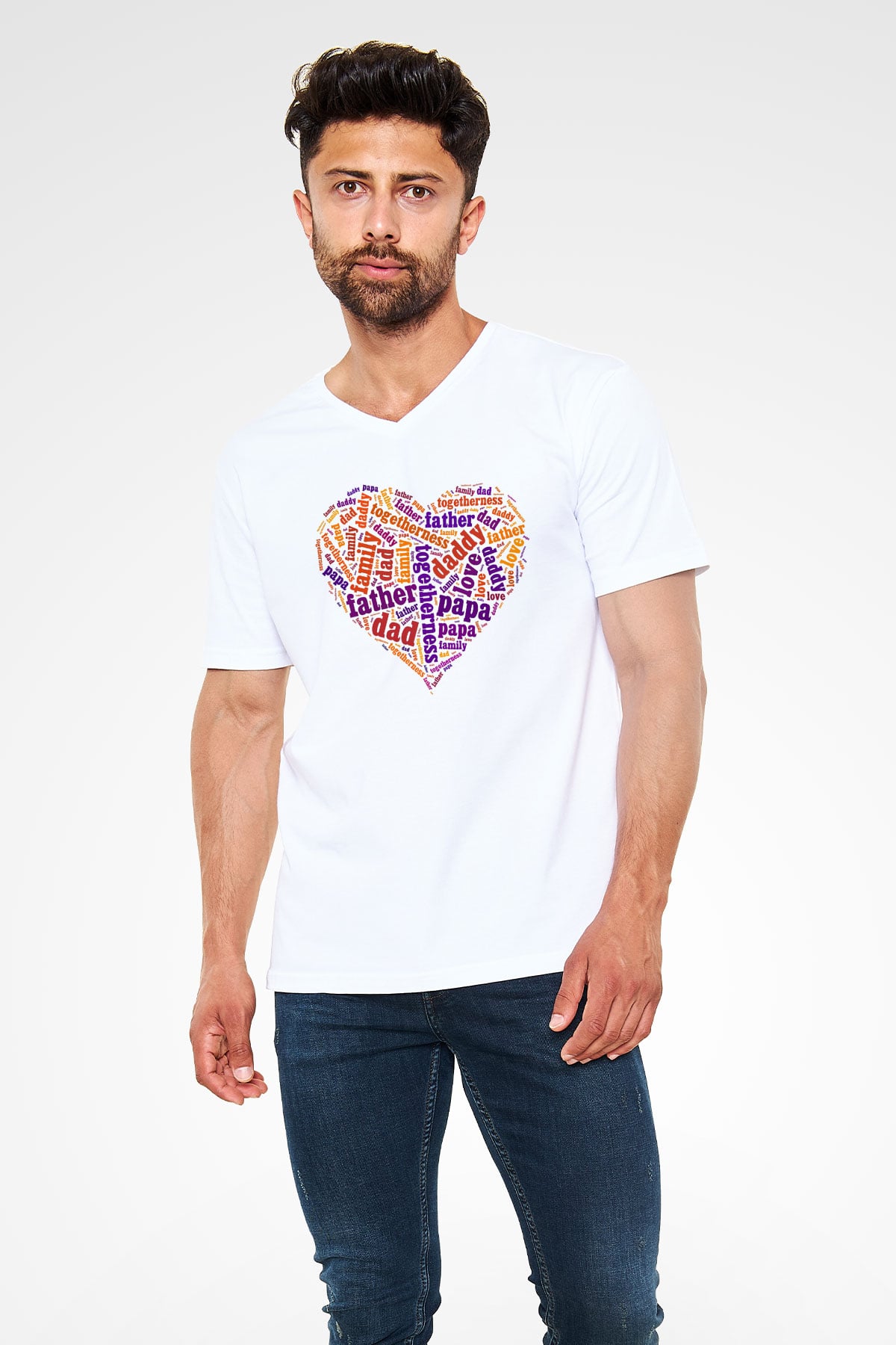 Babalar Günü Beyaz Unisex V Yaka Tişört T-Shirt