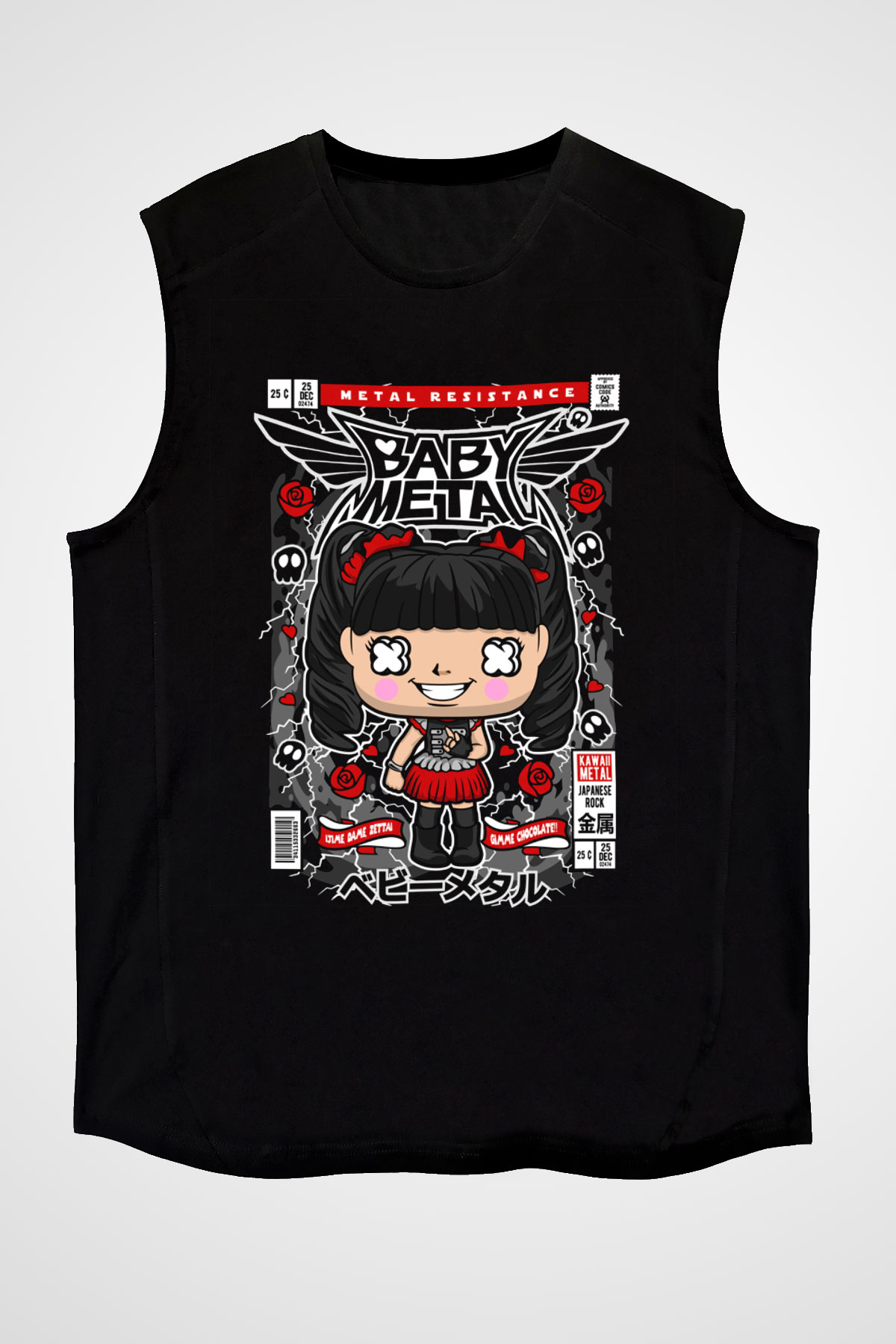 Baby Metal Baskılı Unisex Siyah Kolsuz Tişört