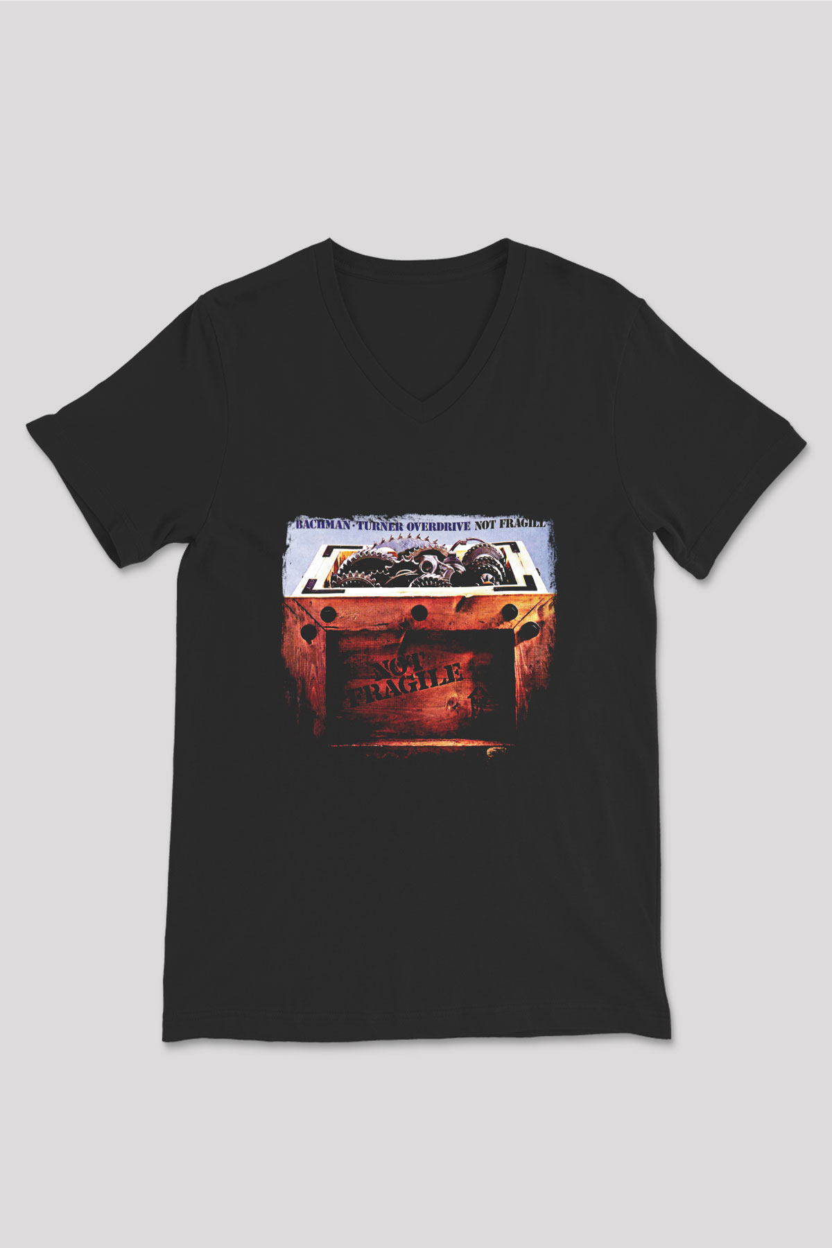 Bachman–Turner Overdrive Baskılı Unisex Siyah V Yaka Tişört