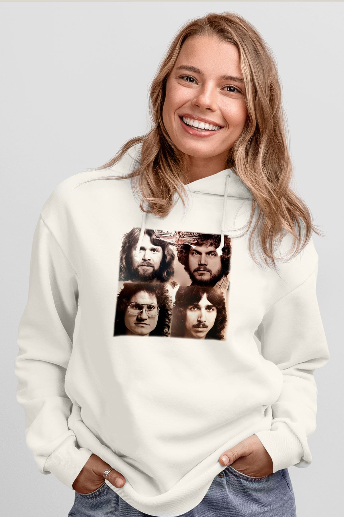 Bachman-Turner Overdrive Beyaz Unisex Kapşonlu Sweatshirt