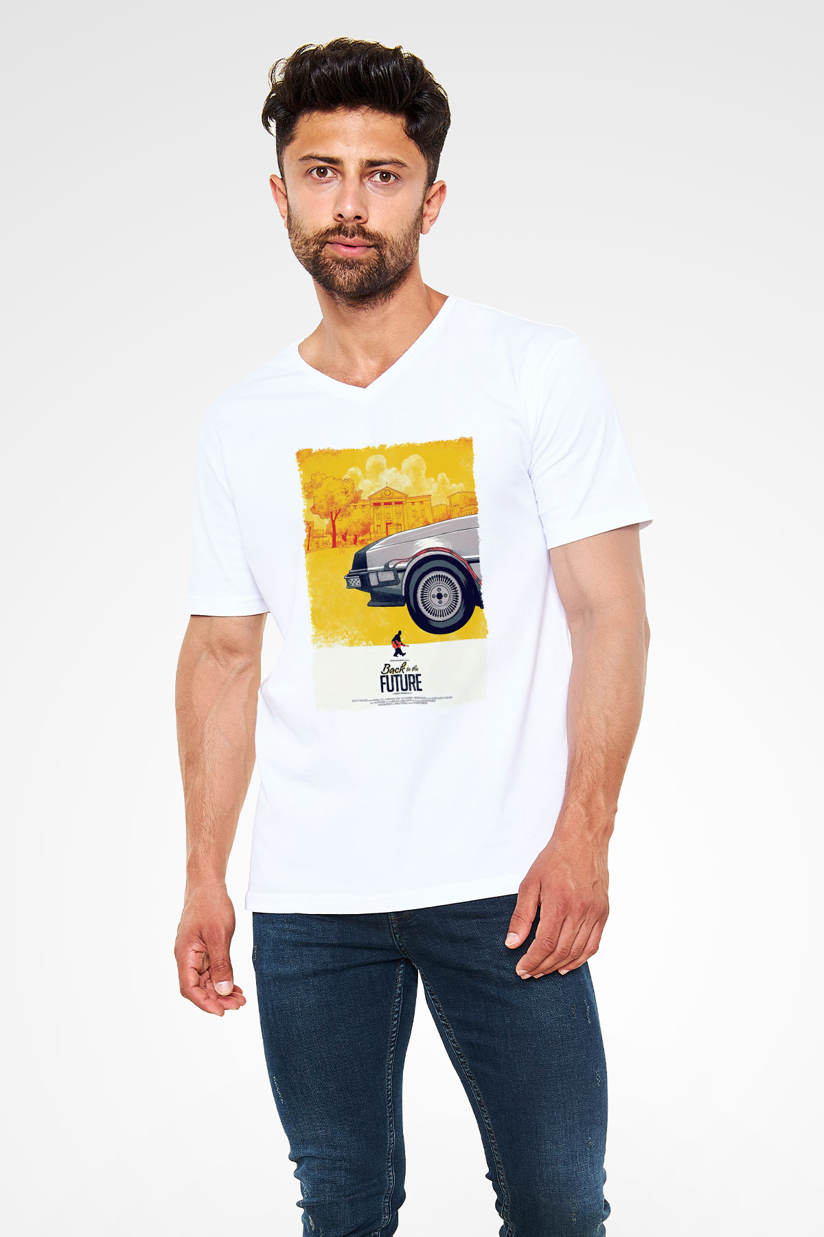 Back to the Future Geleceğe Dönüş Beyaz Unisex V Yaka Tişört