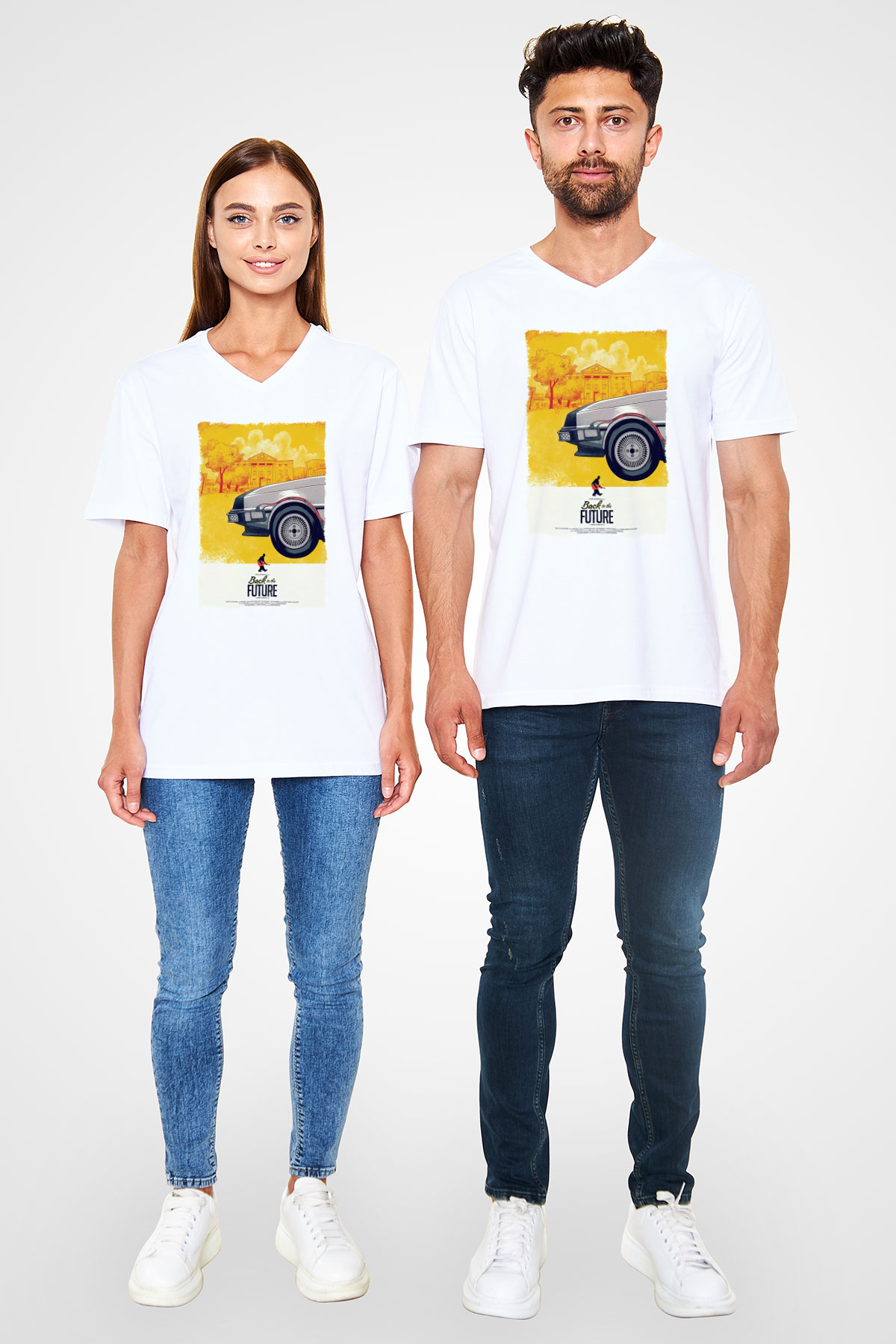 Back to the Future Geleceğe Dönüş Beyaz Unisex V Yaka Tişört