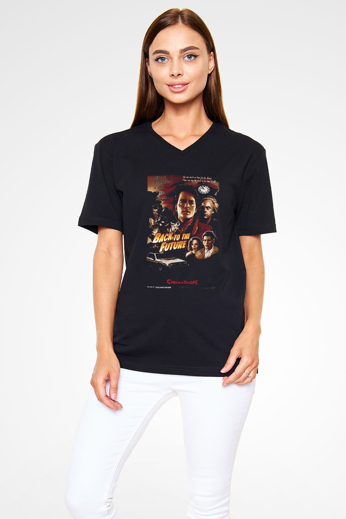 Back to the future Geleceğe Dönüş Siyah Unisex V Yaka Tişört