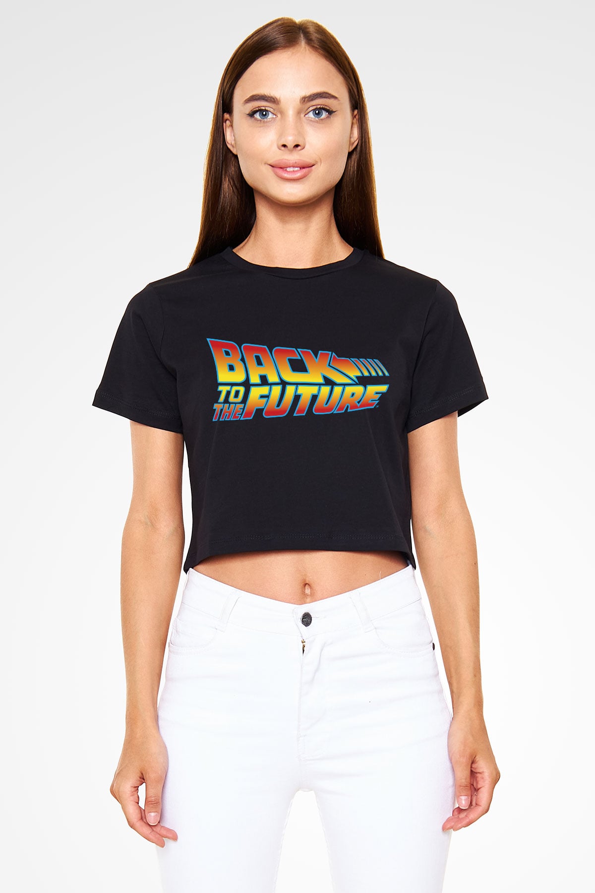 Back to the Future Geleceğe Dönüş Siyah Crop Top Tişört