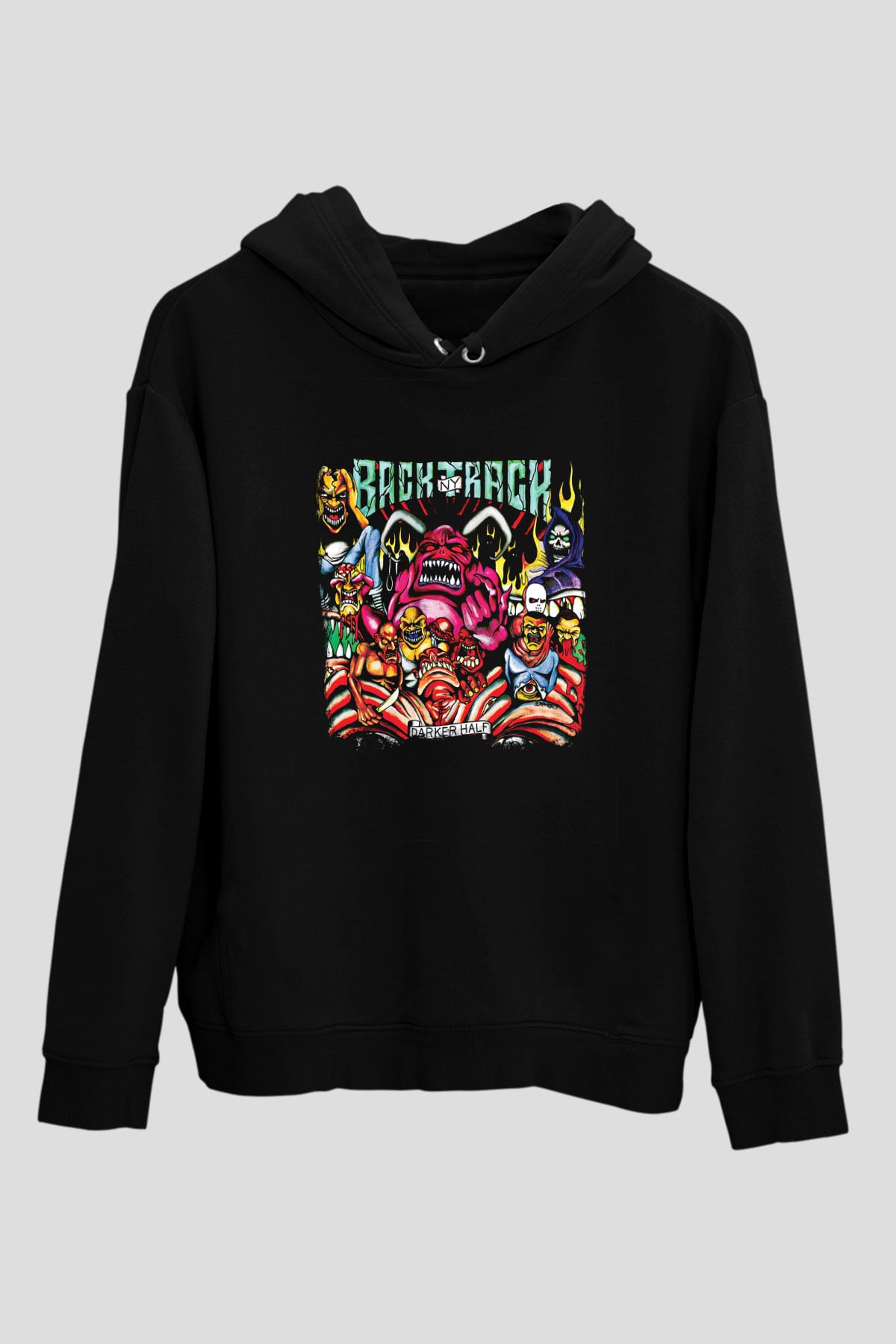 Backtrack Baskılı Unisex Siyah Hoodie